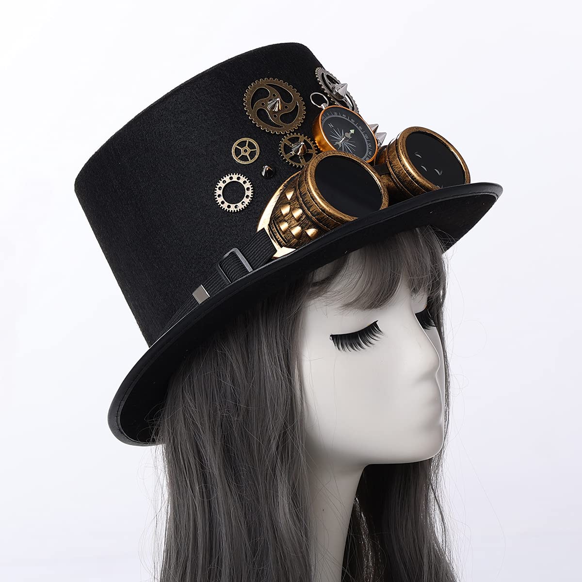 Steampunk Top Hat with Goggles for Women & Men - Victorian Gothic Halloween Costume Accessory for Cosplay, LARP, and Themed Parties