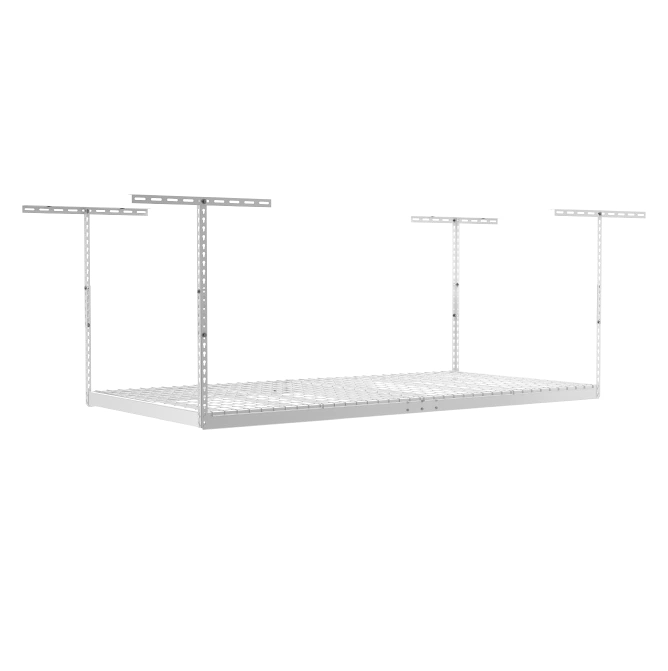 MonsterRax Overhead Garage Storage Rack - 4x8 ft Adjustable Ceiling Shelving System for Bike, Sports Equipment & Accessories Organization | Heavy-Duty White Hanging Rack (12-21 inch Height) | Perfect for Garage, Basement & Shed Storage Solutions