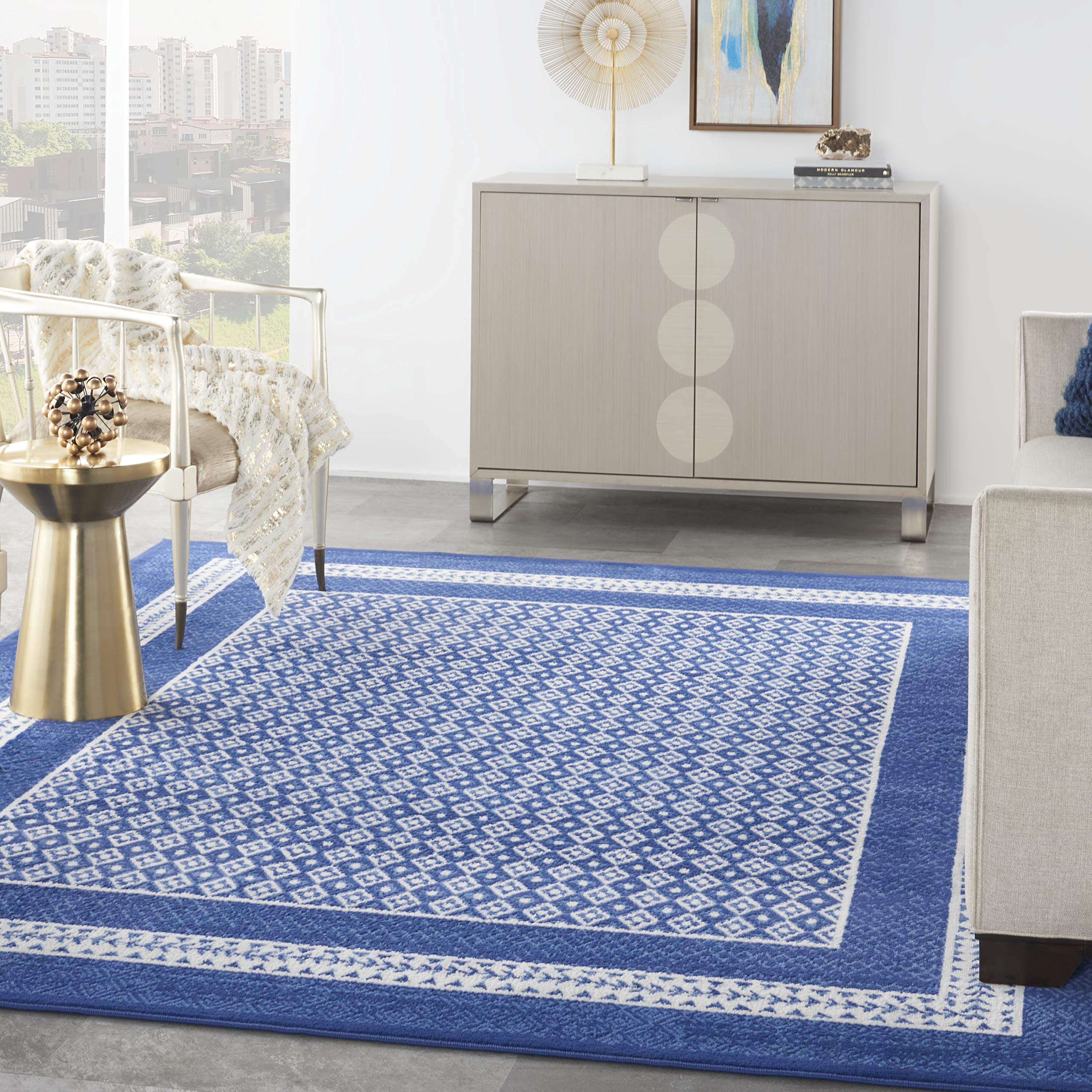 Nourison Whimsicle Geometric Navy 7' x 10' Area Rug - Easy to Clean, Non-Shedding, Soft & Durable - Perfect for Bedroom, Living Room, Dining Room, Kitchen Decor (7x10) - Adds Style & Comfort to Your Home