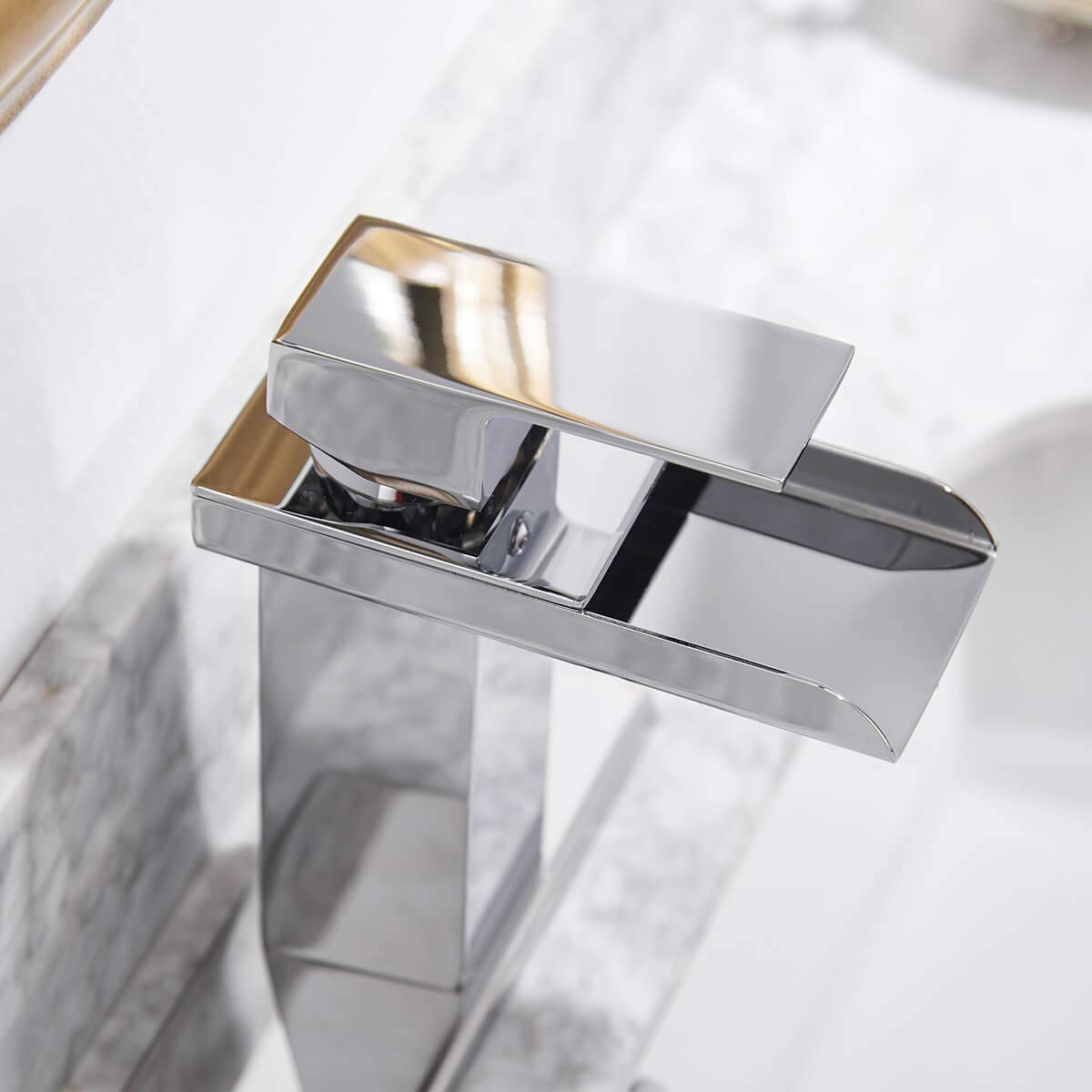 Modern Chrome Single Handle Waterfall Bathroom Faucet - 1 Hole Vanity Sink Faucet with Brass Pop Up Drain & Supply Lines - Perfect for Home Bathroom, RV Lavatory & Contemporary Decor