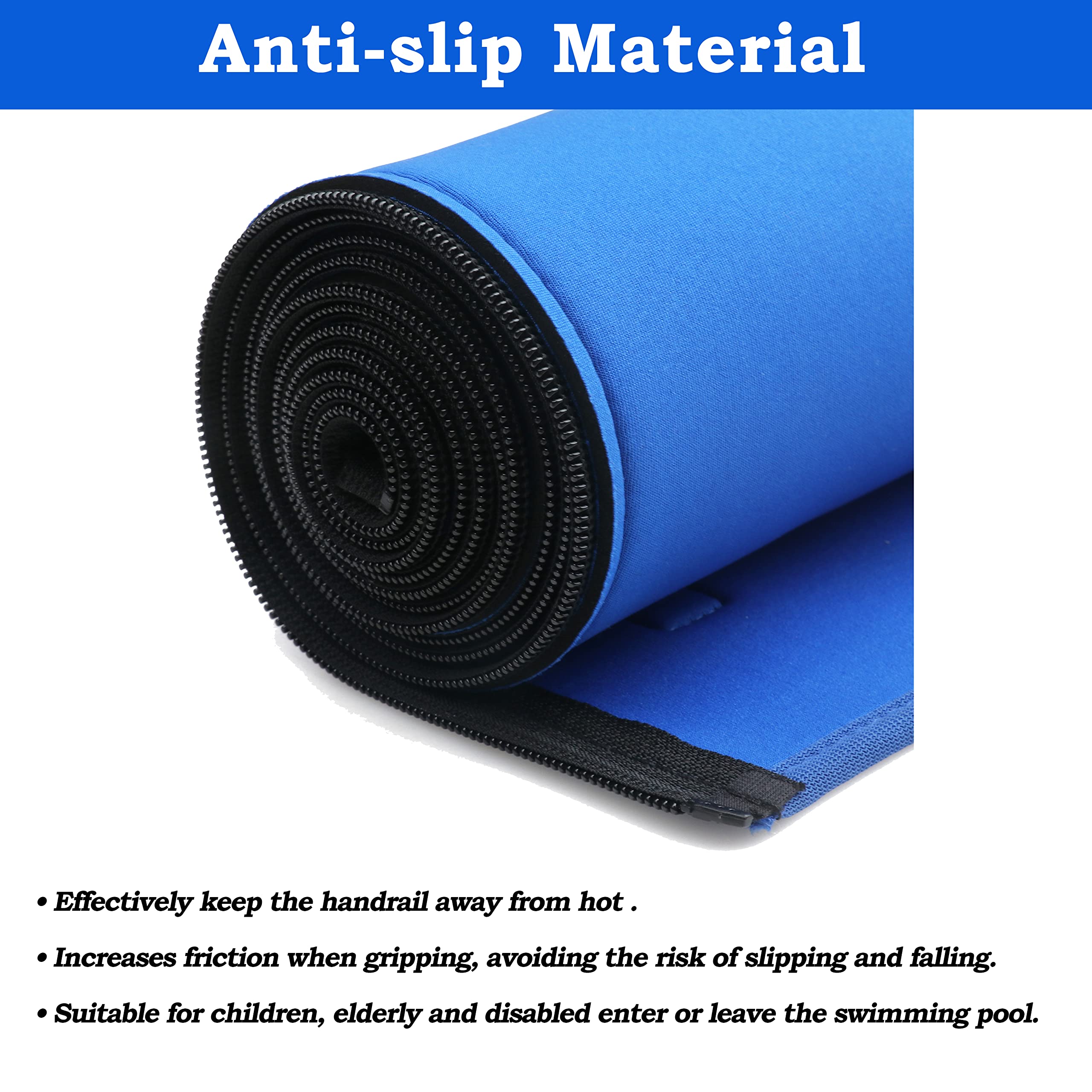 Pool Handrail Cover - Slip Resistant Zippered Hand Grip Rail Cover, Safety Rail Grip Sleeve for Inground Swimming Pools (10ft, Royal Blue) - Perfect for Pool Safety & Deck Protection