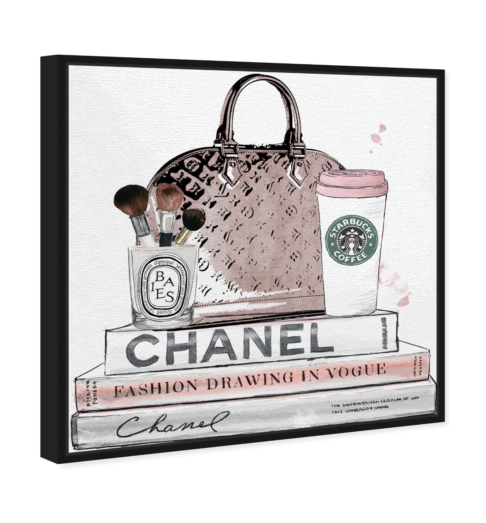 Blush and Make Up Brush Framed Wall Art Canvas Print - Fashion Glam Decor for Women's Bedroom, Living Room & Salon