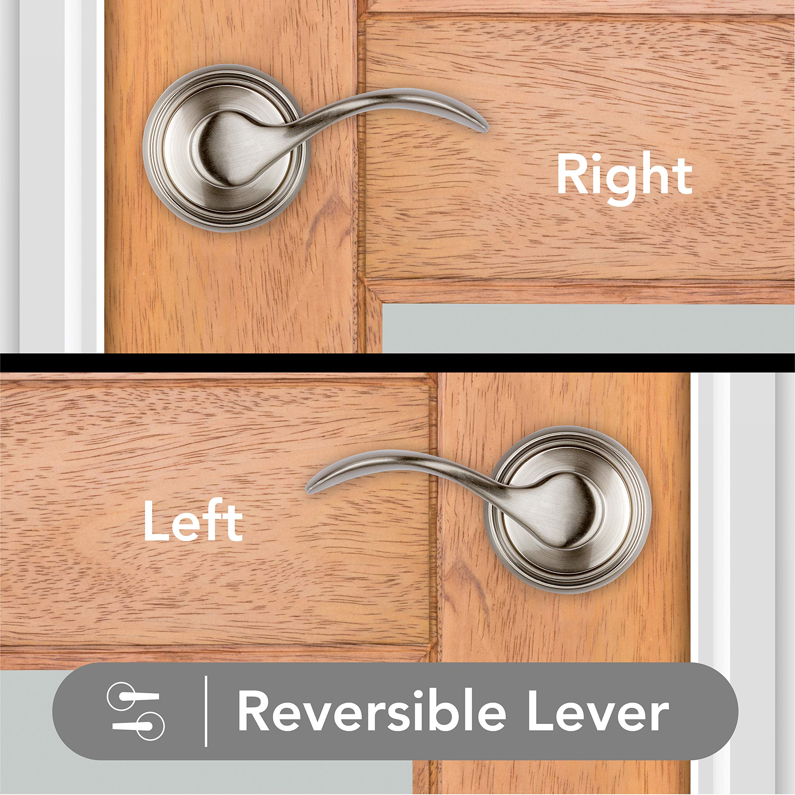 Baldwin Tobin Reversible Interior Passage Door Lever - Non-Locking Hallway Closet Bedroom Door Handle with Microban Antimicrobial Protection in Satin Nickel Finish - Perfect for Residential Homes, Offices, and Commercial Spaces