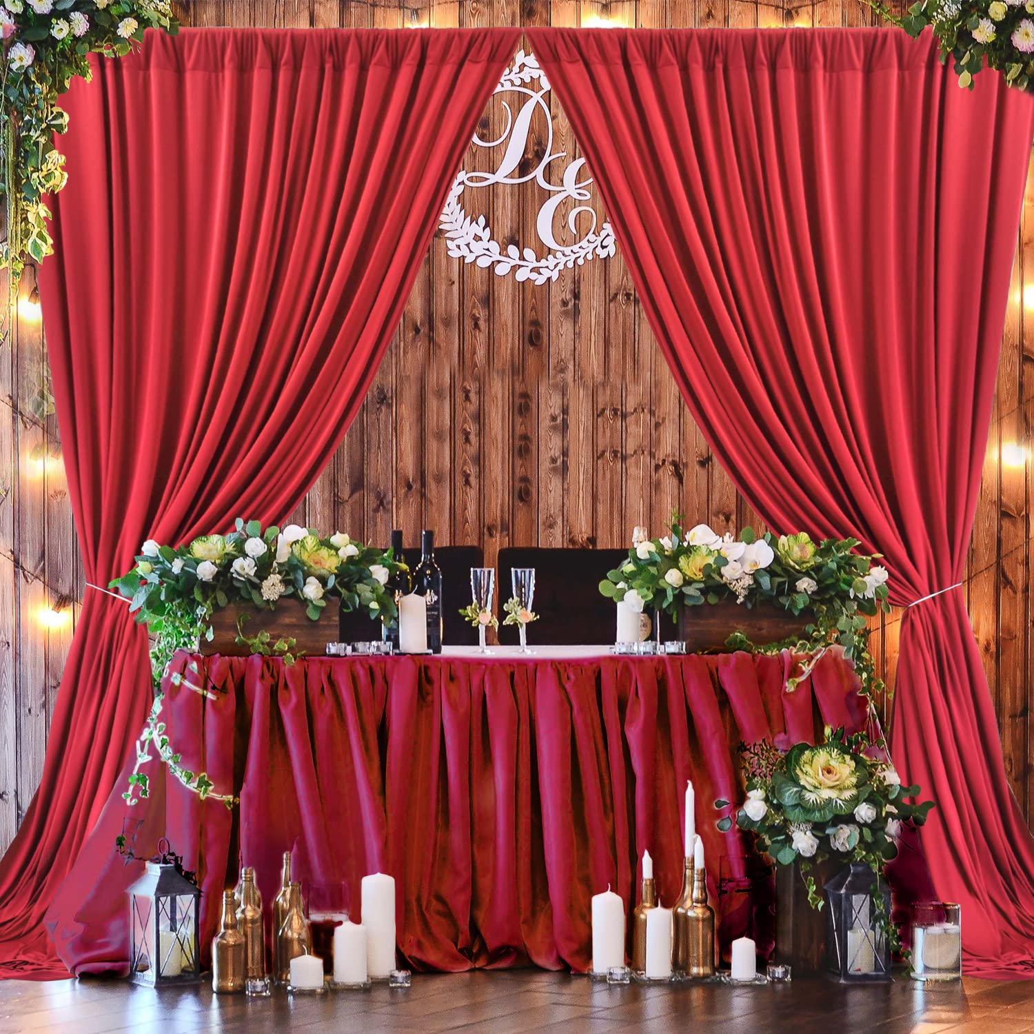 10ft Red Wrinkle-Free Backdrop Curtain - Wedding Party Decor