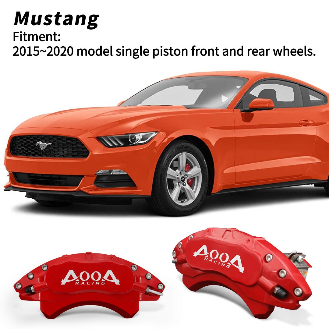 AOOA Red Brake Caliper Covers with White Characters - Set of 4 - Compatible with Ford Mustang EcoBoost - Perfect for Car Enthusiasts & Performance Upgrades