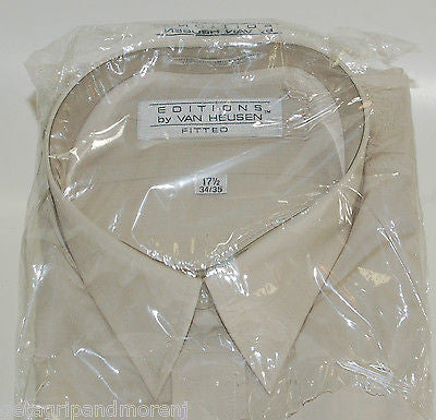 Van Heusen Men's Dress Shirt Slim Fit 17.5 Neck 34/35 Sleeve Light Grey Formal Business Shirt for Office & Special Occasions