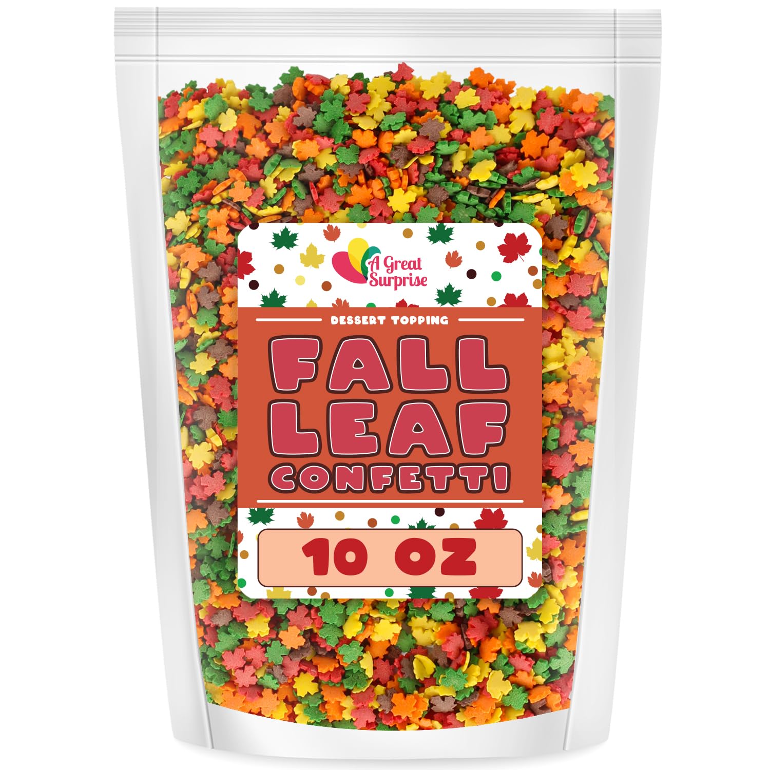 Fall Leaf Sprinkles 10 oz - Autumn Baking Decorations for Cupcakes, Cookies, Cakes - Thanksgiving & Halloween Party Supplies - Bulk Candy Sprinkles for Dessert Decorating, DIY Crafts, and Seasonal Treats