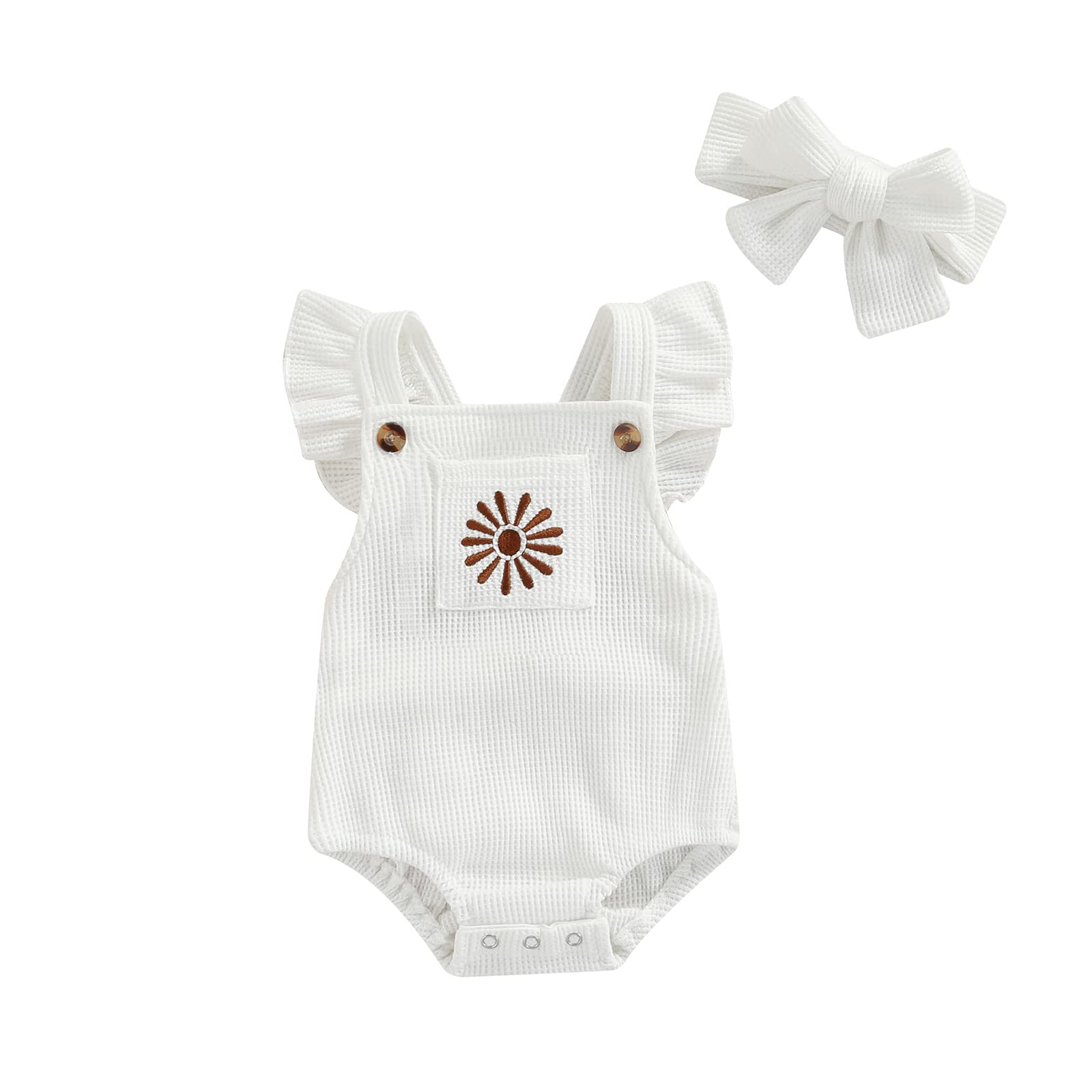 Newborn Baby Boy & Girl Clothes - Rainbow Romper Waffle Bodysuit with Ruffled Sleeveless Design | Soft Infant Jumpsuit Outfit for Photo Shoots, Playtime & Special Occasions