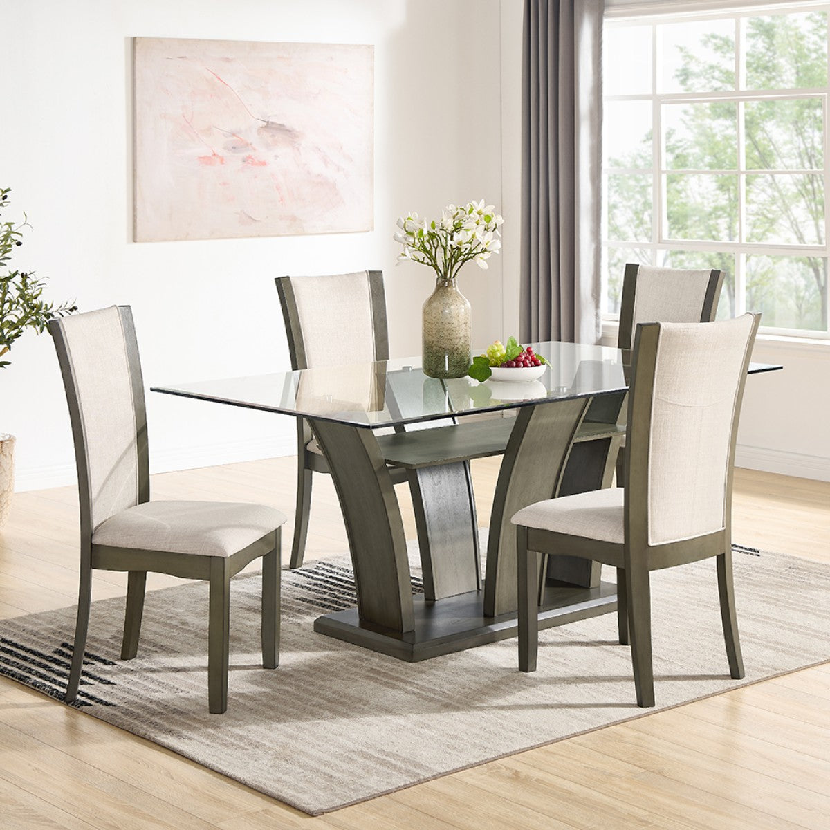 5-Piece Modern Grey Dining Set - Round Table & 4 Chairs for Small Space, Kitchen, Breakfast Nook - Durable & Stylish Furniture for Home & Apartment