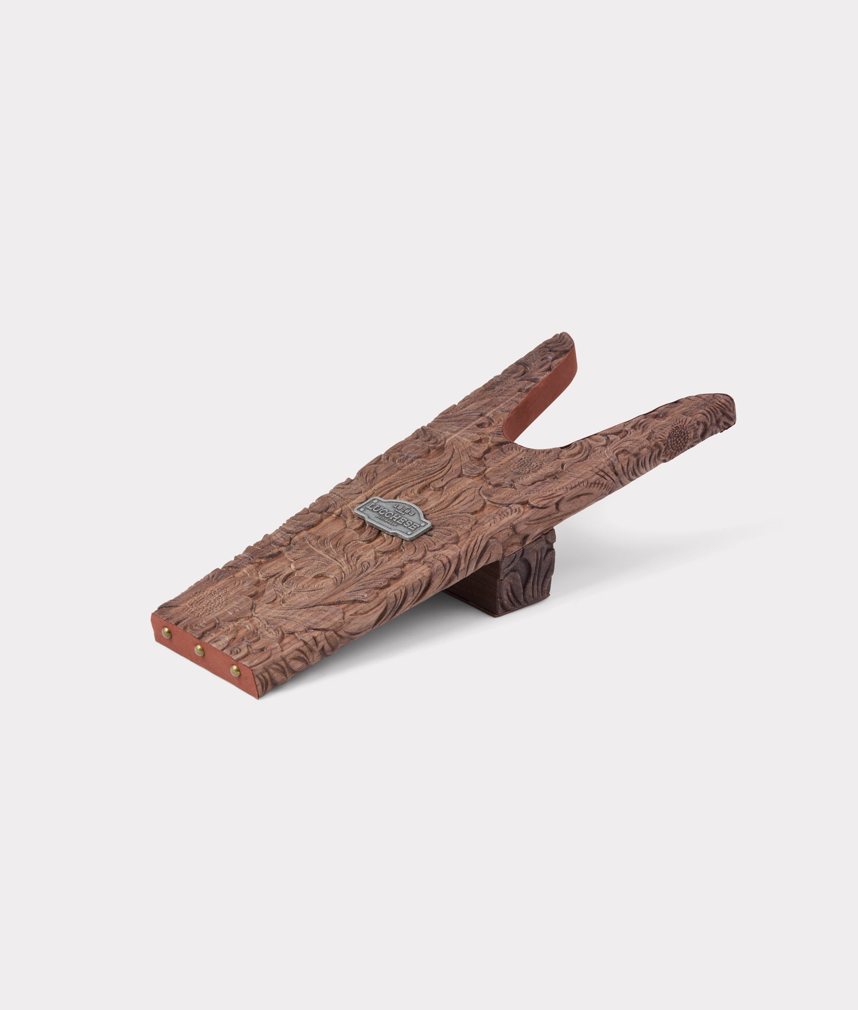 Premium Brown Leather Tooled Boot Jack - Easy Shoe Removal for Men & Women - Perfect for Western Boots, Work Boots & Outdoor Use