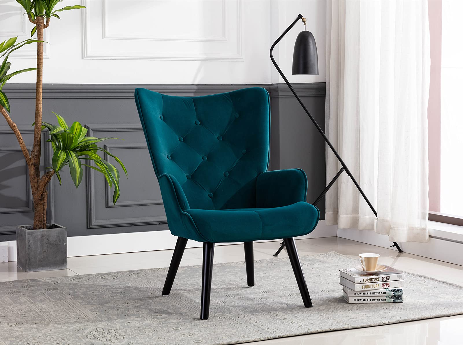 Baysitone Modern Velvet Accent Chair - High Back Comfortable Lounge Chair for Living Room, Bedroom & Office - Upholstered Compact Leisure Side Chair in Teal Blue - Perfect for Reading Nook, Small Spaces & Home Decor