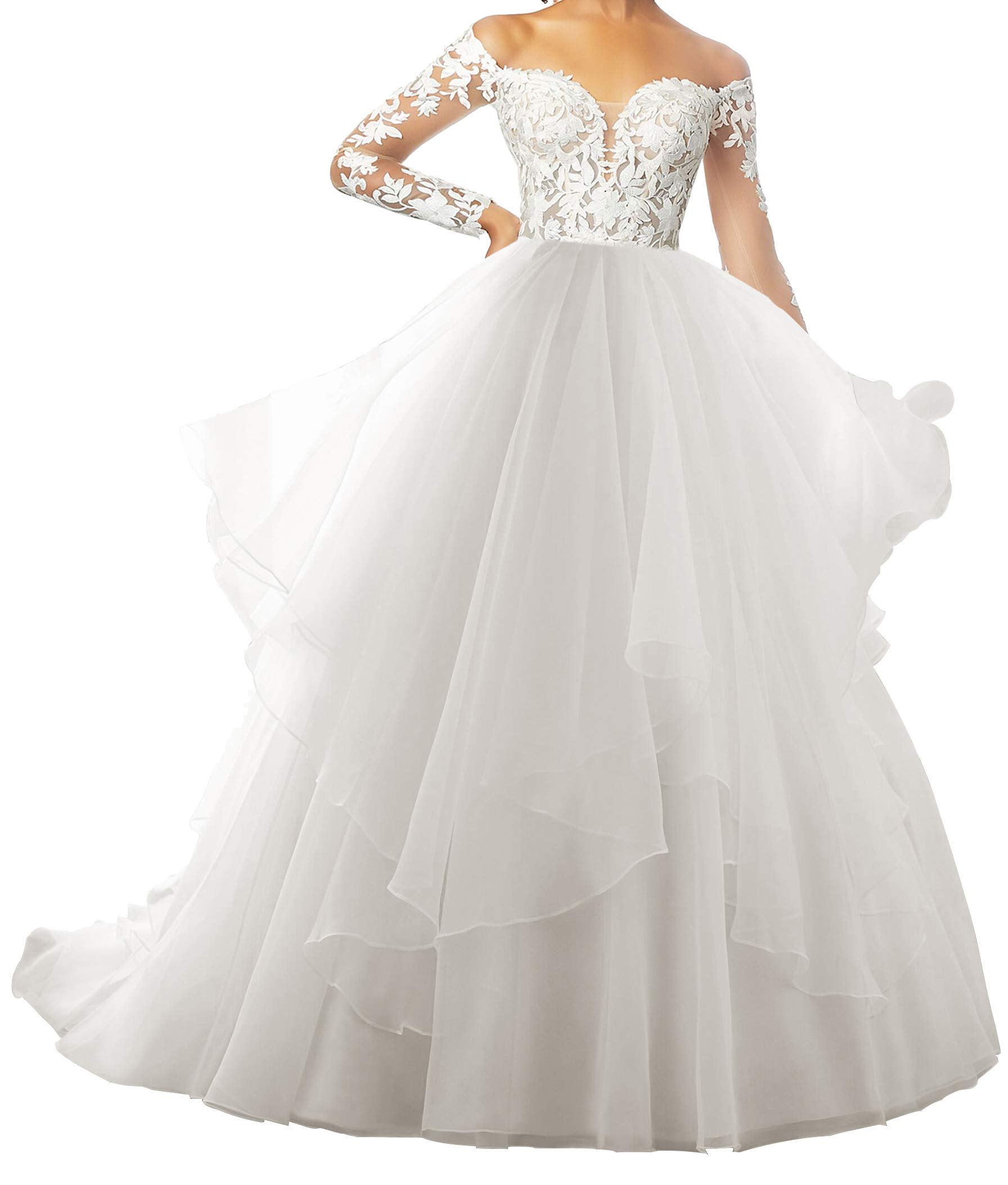 Elegant Lace Wedding Dress with Ruffles and Long Sleeves - Tulle Bridal Gown for Romantic Ceremonies & Formal Occasions