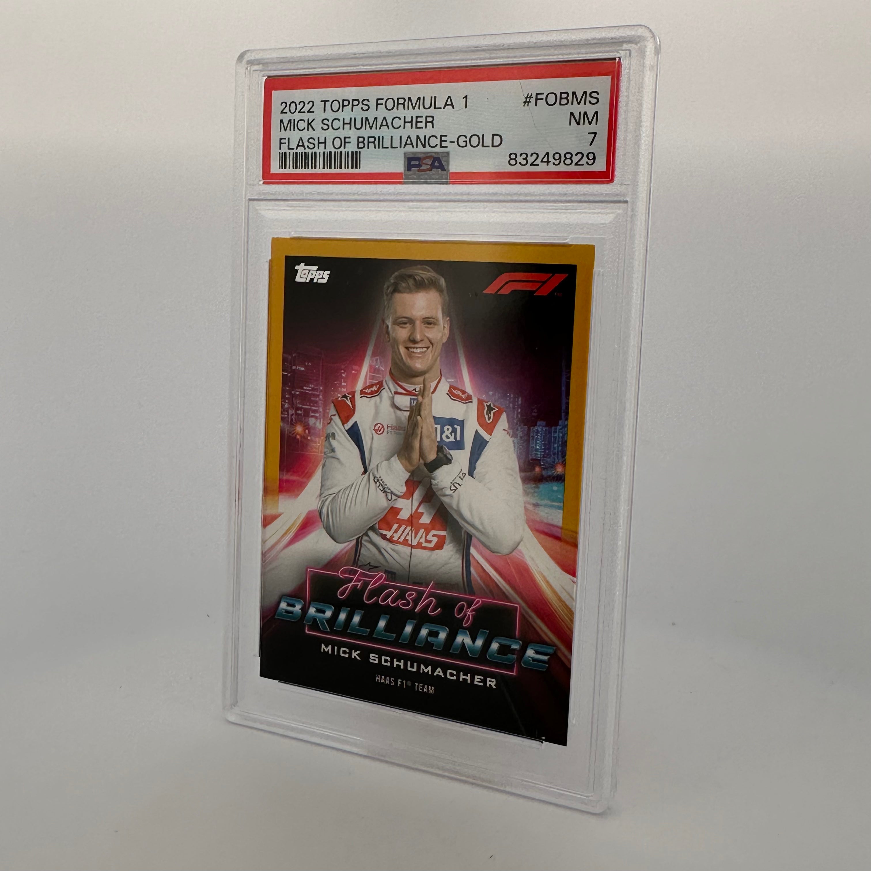PSA 7 Mick Schumacher #FOBMS Flash Of Brilliance Gold Trading Card - 44/50 Limited Edition Collectible for Sports Memorabilia Fans & F1 Racing Enthusiasts