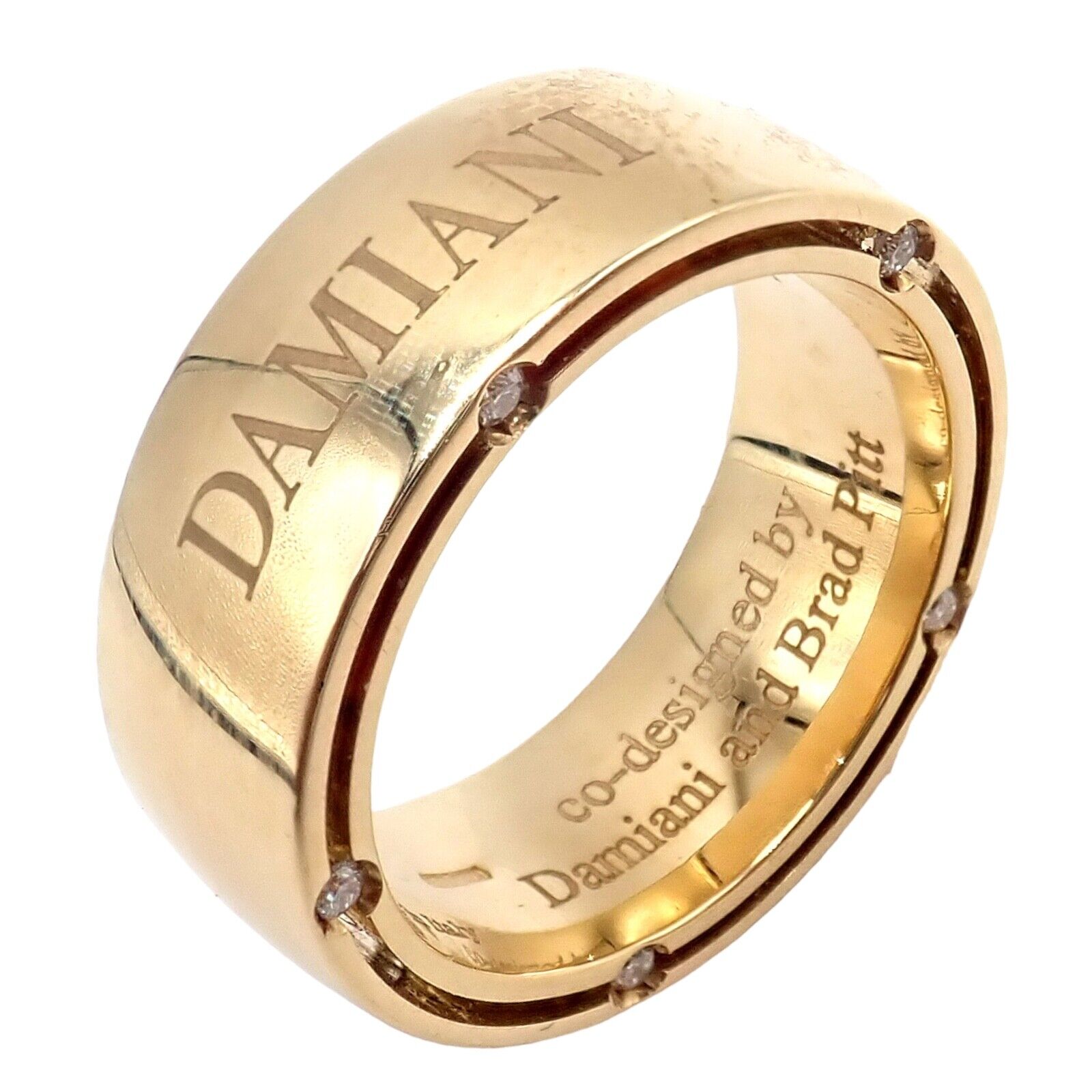 Authentic Damiani Brad Pitt 18k Yellow Gold 10 Diamond Wide Band Ring Size 5.5 - Luxury Men's Wedding Band for Anniversary & Special Occasions