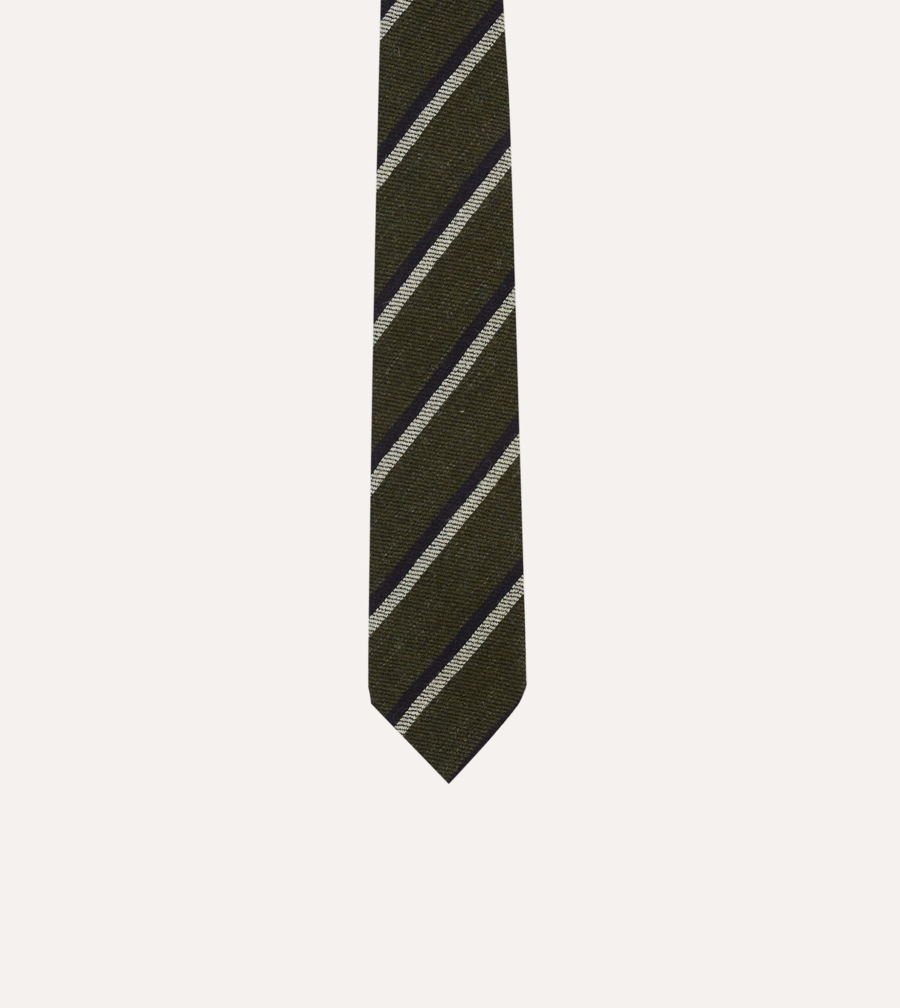 Premium Wool Tie with Double Stripe Tip - Khaki, White & Navy Colors - Perfect for Business Meetings, Weddings & Formal Occasions
