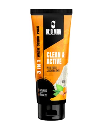 Beoman 3-in-1 Face Wash Scrub & Mask for Men - Vitamin C, Turmeric & Charcoal Cleanser (100g) | Deep Pore Cleansing, Exfoliating & Brightening | Removes Dirt, Oil & Impurities for Healthier Glowing Skin | Perfect for Daily Skincare & Post-Workout Refresh