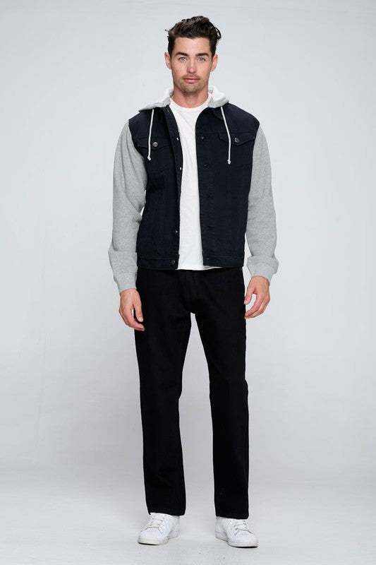 Men's Fleece-Lined Denim Jacket with Hood - Warm & Stylish Winter Outerwear for Casual Wear & Outdoor Activities