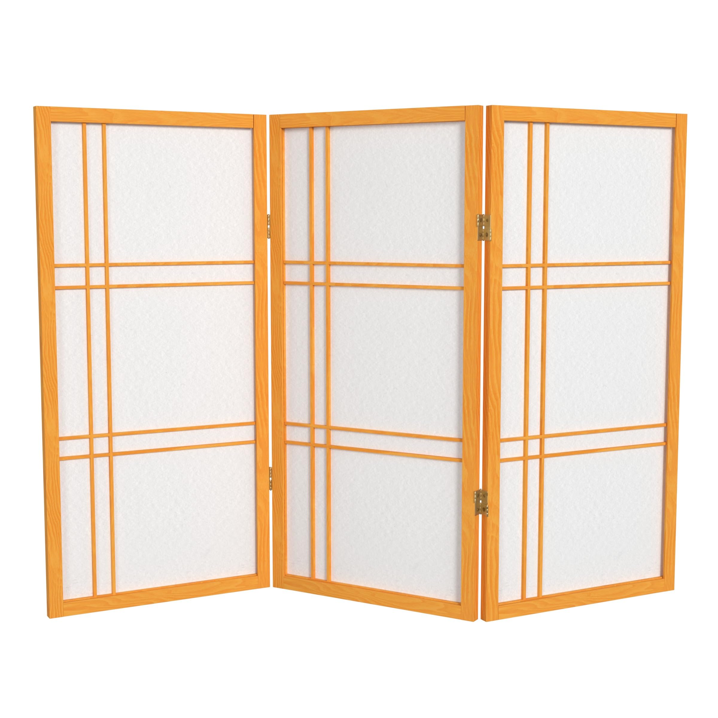 3 ft. Short Double Cross Shoji Screen - Honey Bamboo Wood - 3 Panel Room Divider for Home, Office & Meditation Space - Lightweight & Foldable Privacy Partition