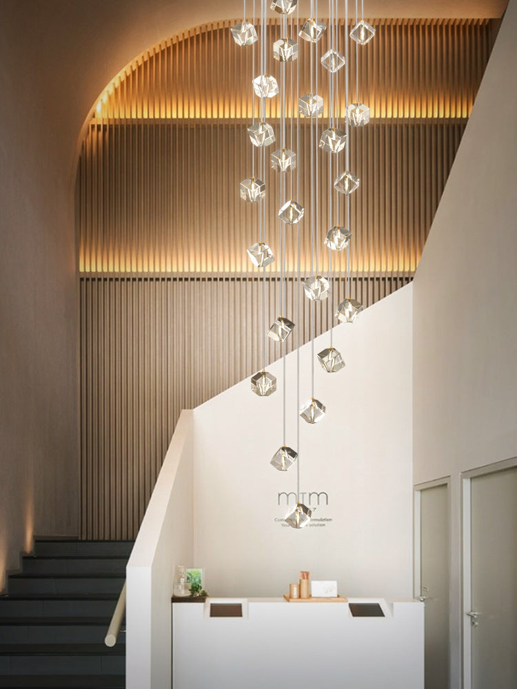 Crystal Clear Ice Cube Chandelier - Modern Glass Pendant Light for High Ceilings & Grand Entryways | Perfect for Luxury Homes, Hotels & Event Spaces