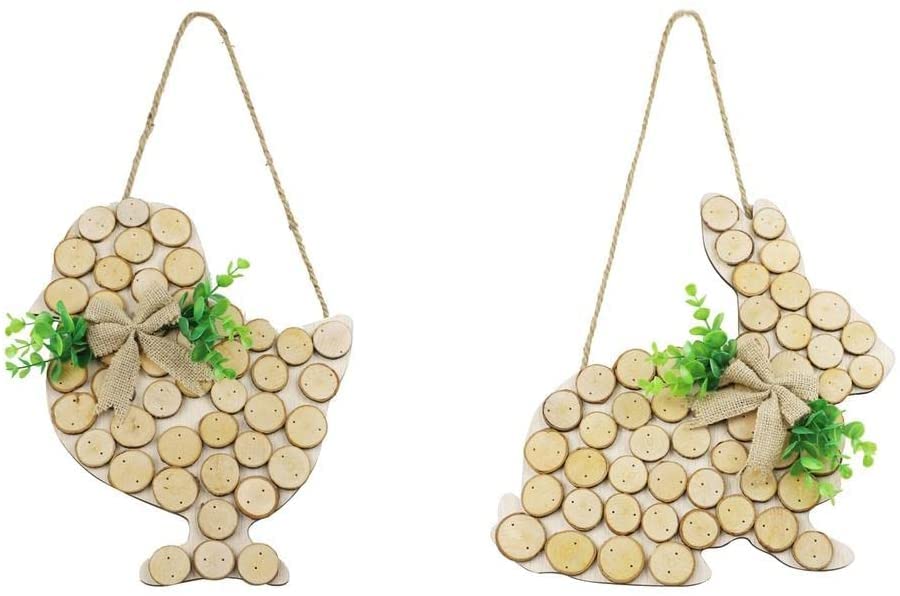 2Pcs Easter Wooden Hanging Signs - Handmade Wooden Plaques & Ornaments for Easter Home Decor, Party, Spring Festival, Wall & Door Decoration
