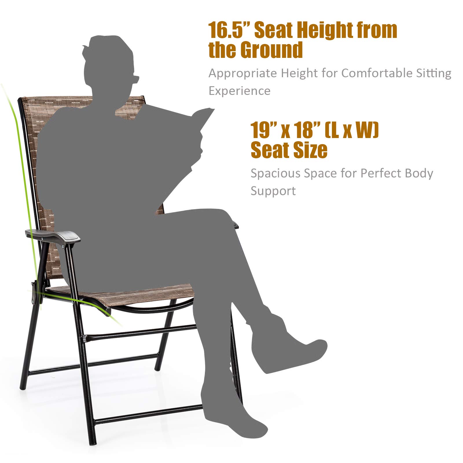 Giantex 2-Pack Folding Patio Dining Chairs with Armrests - Portable Outdoor Camping Chairs for Bistro, Deck, Backyard, Picnic, Beach & Garden Use