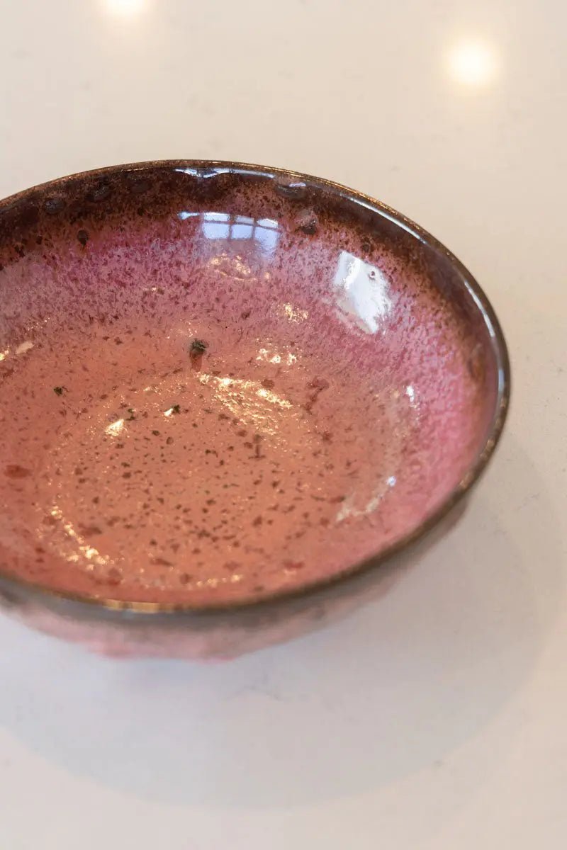 Happy Accident Bumpy Pink Ceramic Bowl on Dark Clay - Handmade Pottery for Home Decor, Kitchen Use & Unique Gift Ideas