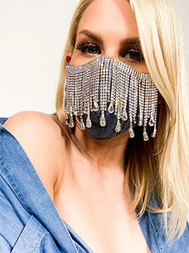 Sparkly Rhinestone Mesh Mask - Glitter Face Covering for Women | Halloween & Masquerade Party