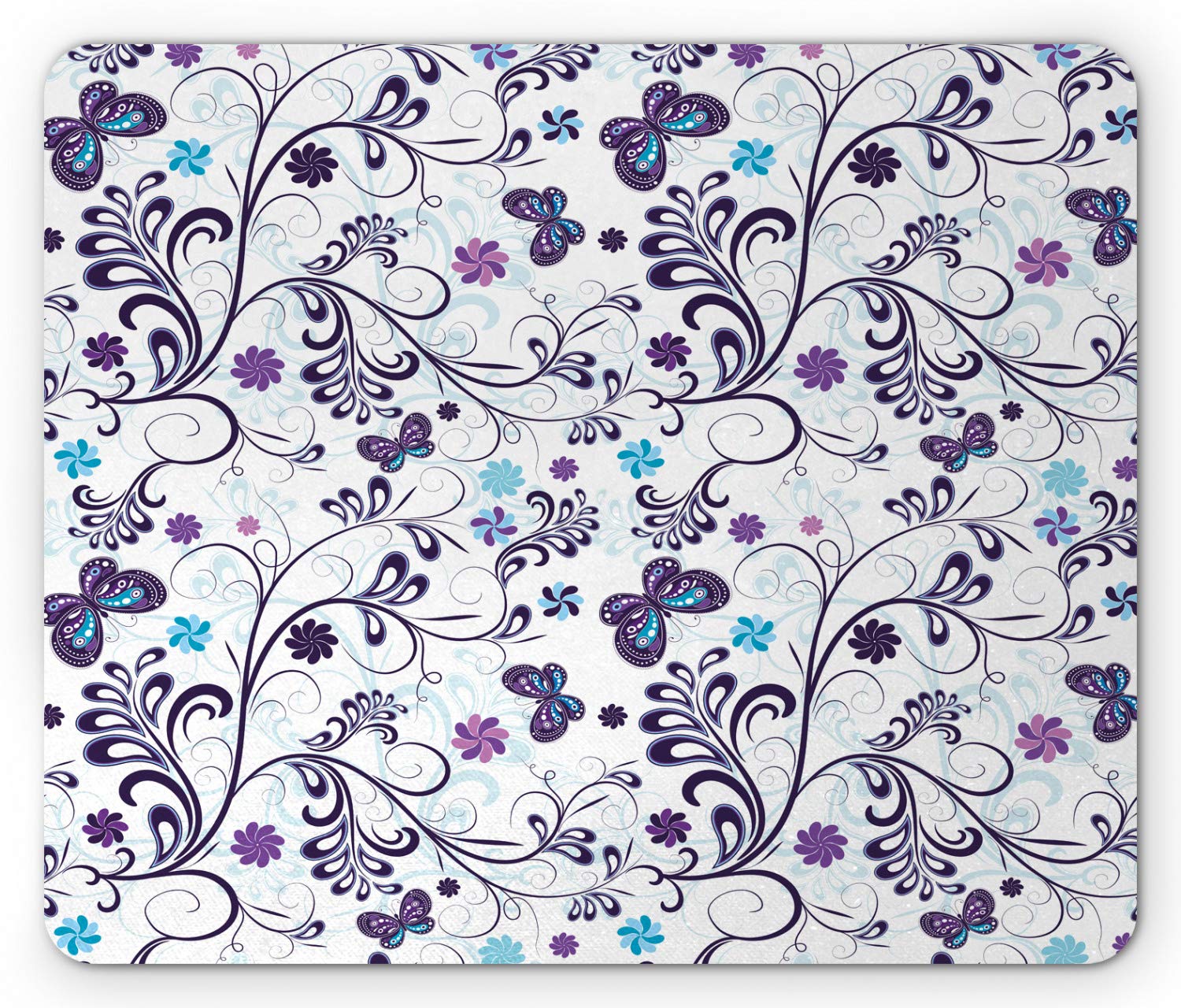 Ambesonne Floral Mouse Pad with Flying Butterflies and Swirls Design - Non-Slip Rubber Mousepad for Office & Gaming - Standard Size Dark Purple Pale Blue - Perfect for Computer, Laptop, Home & Workstation Use