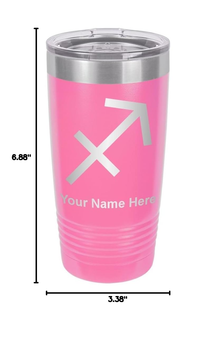 LaserGram 20oz Vacuum Insulated Stainless Steel Tumbler Mug - Custom Sagittarius Zodiac Sign Engraved Cup with Lid & Straw, Leakproof Travel Coffee Cup (Pink) | Perfect for Office, Gym, Camping & Outdoor Activities