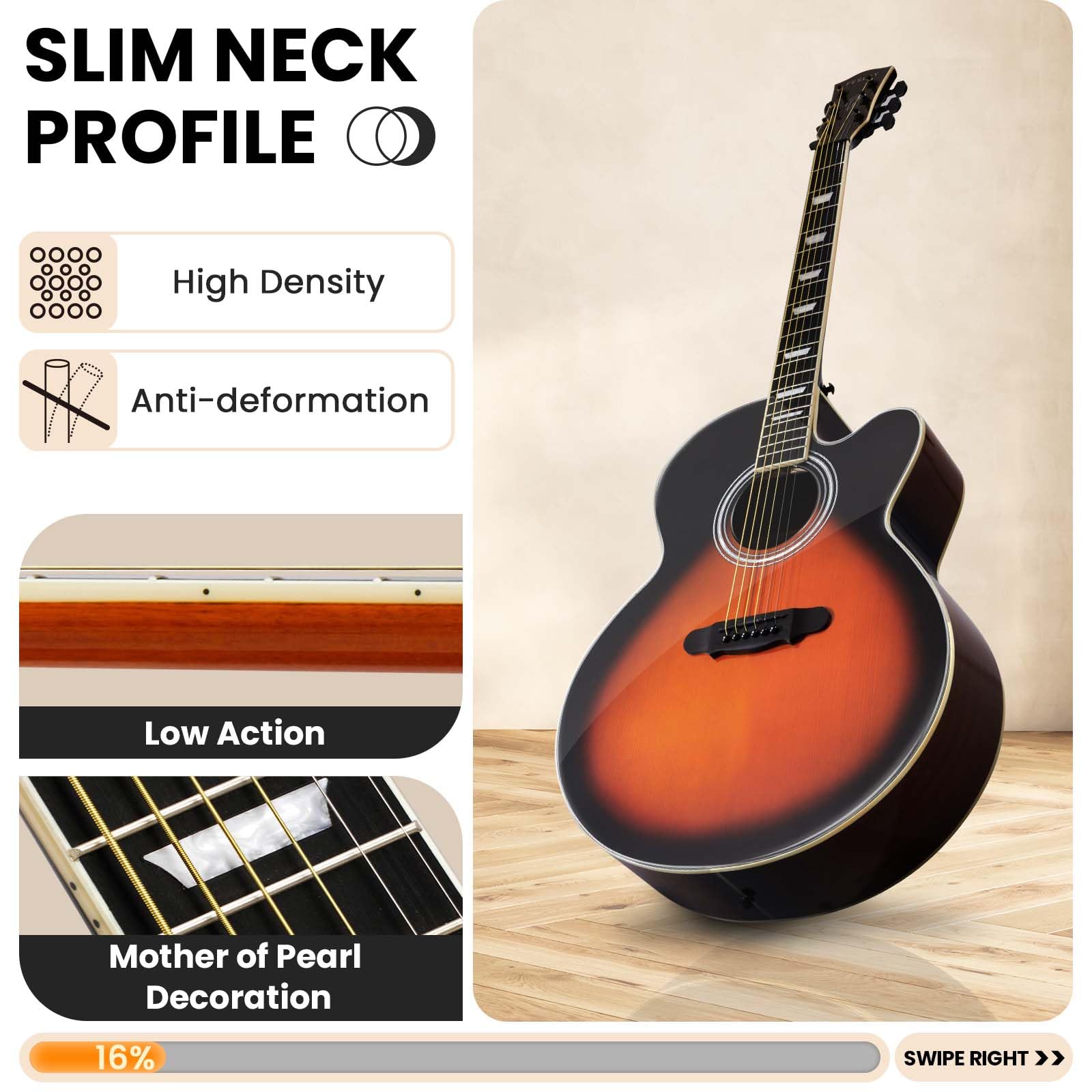 Fesley Jumbo Cutaway Acoustic Guitar - 42