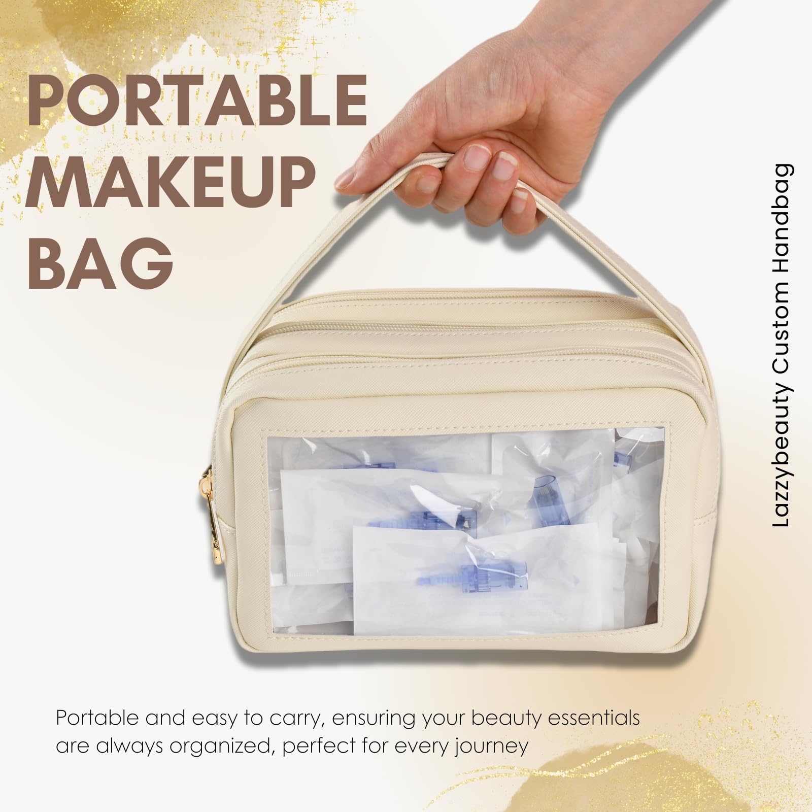 Large Waterproof Makeup Bag for Travel & Professional Microneedling Pen Storage - Portable Cosmetic Organizer with High Capacity for Women & Girls (Milky White) | Perfect for Travel, Salon Visits & Daily Beauty Essentials Organization