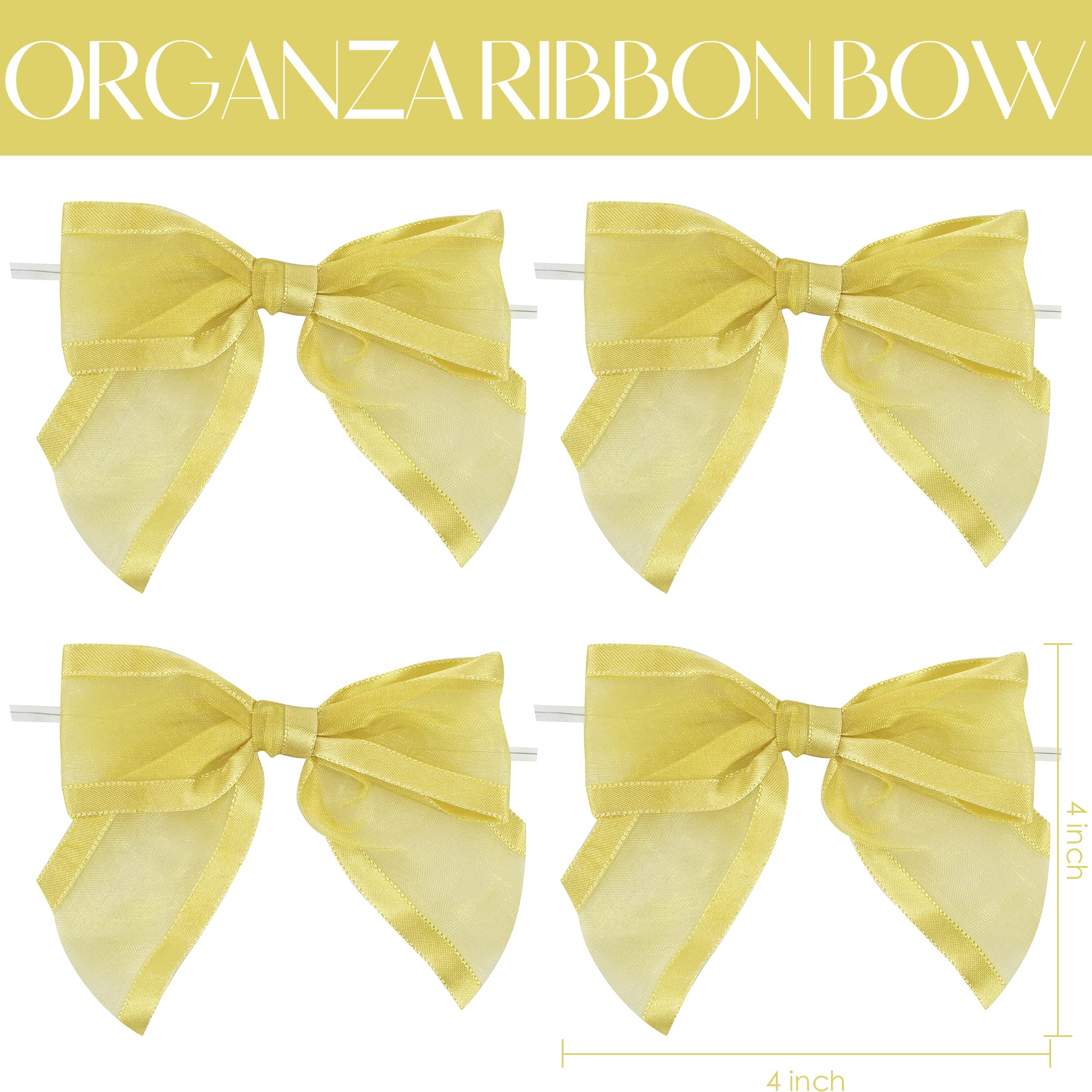 Premade Gold Organza Bows for Gifts, Christmas & Weddings - 12 Pack
