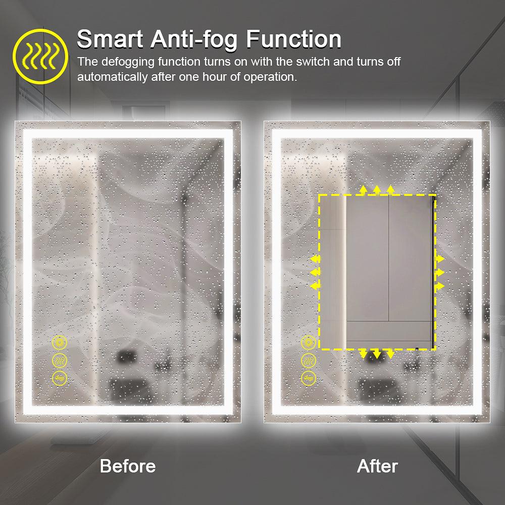 GlareGuard Rectangular Anti-Fog Dimmable LED Bathroom Mirror with Backlit - Perfect for Makeup, Shaving & Skincare Routine