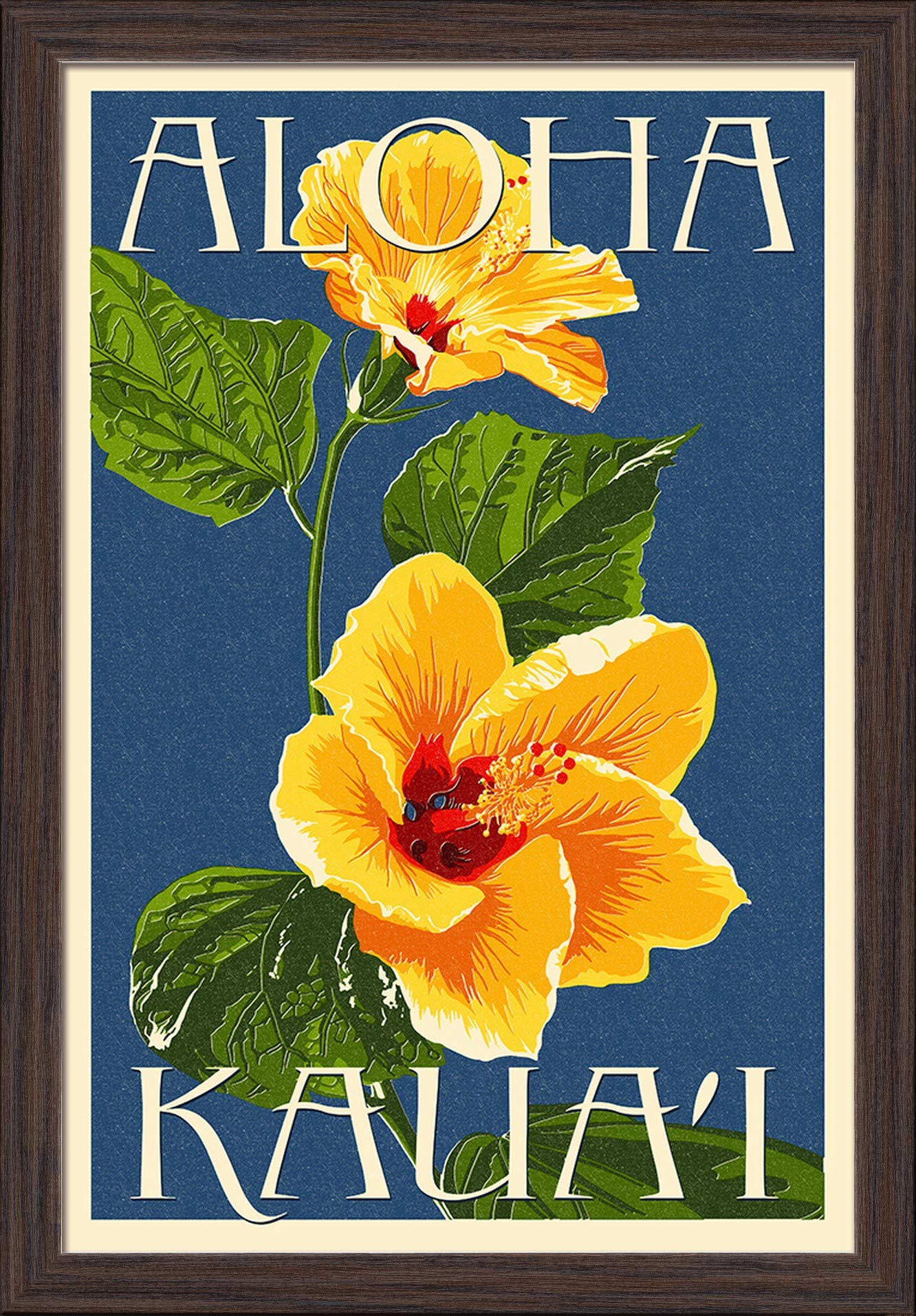 Hawaiian Yellow Hibiscus Art Print - 16x24 Giclee Fine Art, Recycled Wood Frame in Espresso Brown - Perfect for Home & Office Wall Decor