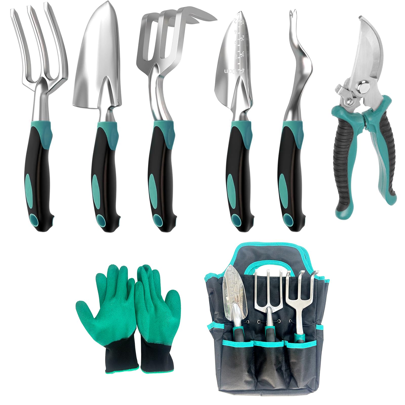 Premium Heavy Duty Gardening Tool Set with Non-Slip Rubber Grip - Complete Garden Kit with Storage Tote Bag - Ideal Gift for Women, Men, Mom & Dad - Perfect for Planting, Yard Work & Outdoor Gardening Activities