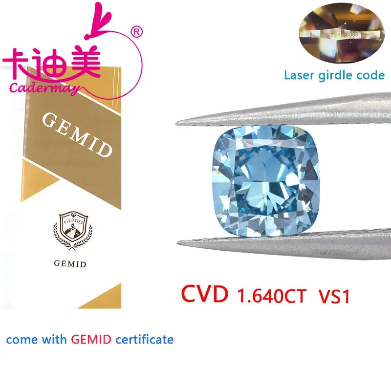 VS1 Clarity CVD Lab Grown Loose Diamond - Cushion Shape, Blue Color with Certificate | Perfect for Wedding Rings & Fine Jewelry Making