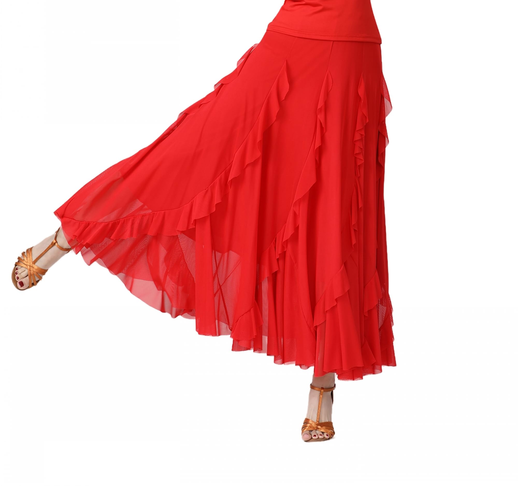 CISMARK Mesh Elegant Ballroom Latin Dance Party Long Swing Belly Dance Skirt for Women - Perfect for Performances, Social Events, and Dance Classes