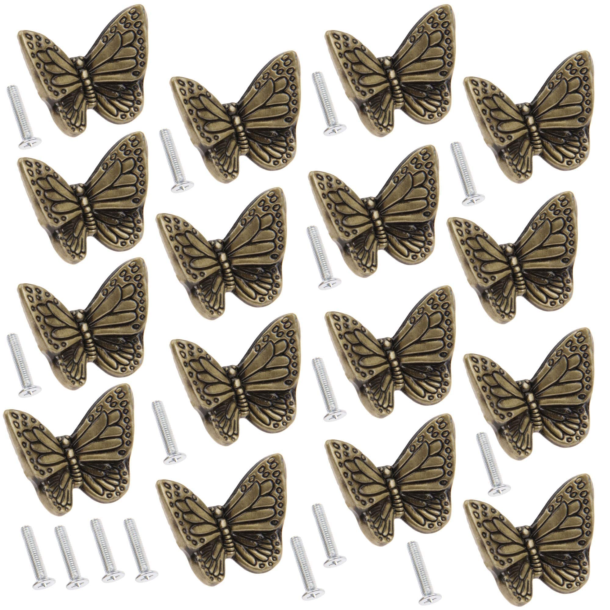 Dophee 20Pcs Butterfly Drawer Knobs - Antique Bronze Cabinet Handles for Wardrobe & Jewelry Box