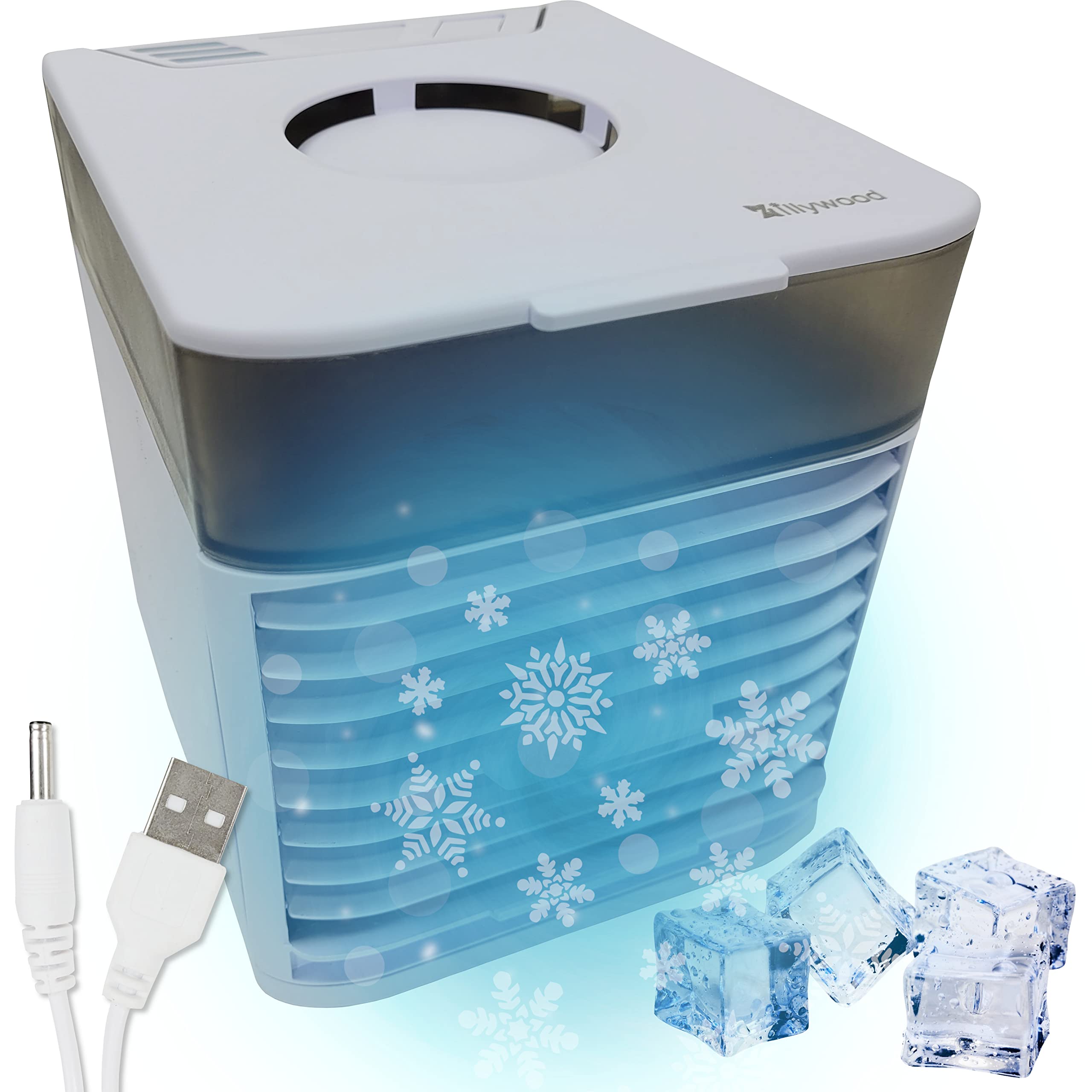 Zillywood Portable Air Cooler - Mini AC Unit for Room, Bedroom & Office - Personal Desk Air Conditioner with Cold Air Blow - Perfect for Summer Cooling at Home, Work & Travel