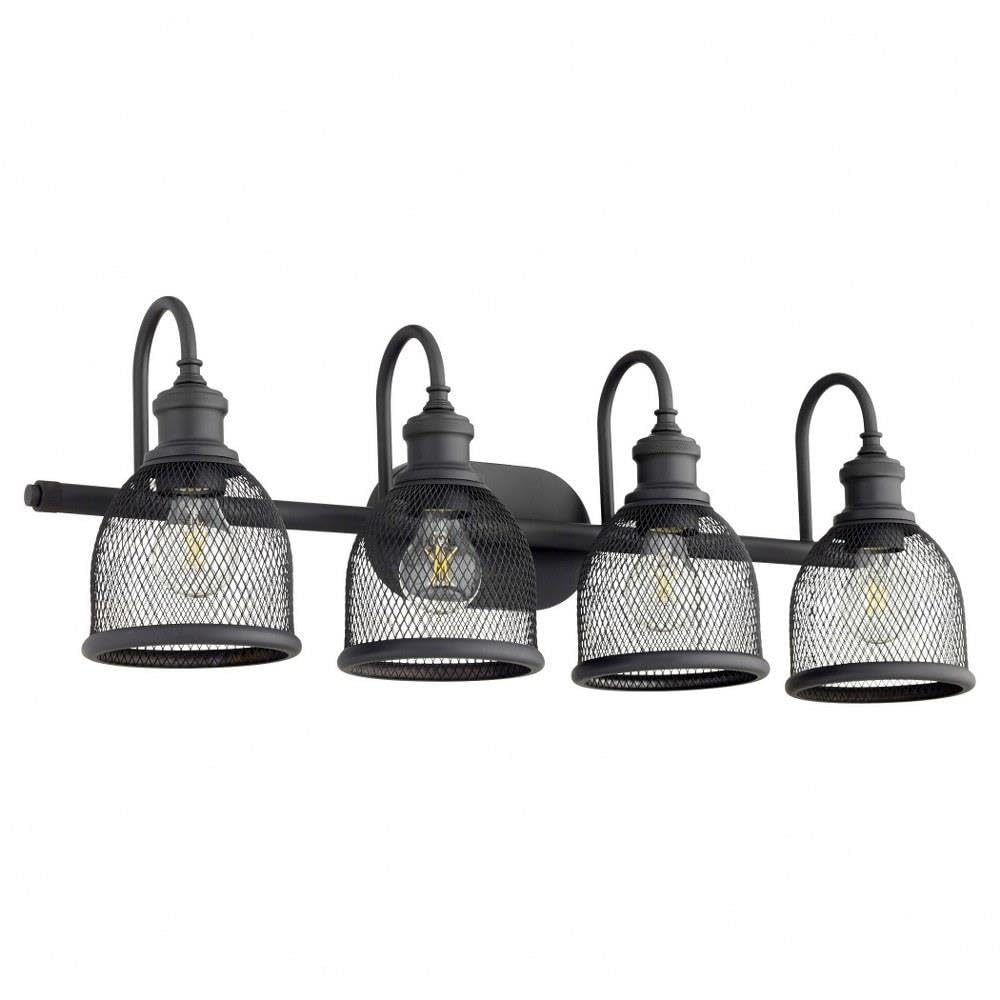 Quorum 5212-4-69 Transitional 4-Light Bathroom Vanity Light Fixture - Black Finish Omni Collection - Perfect for Modern Bathroom & Powder Room Lighting
