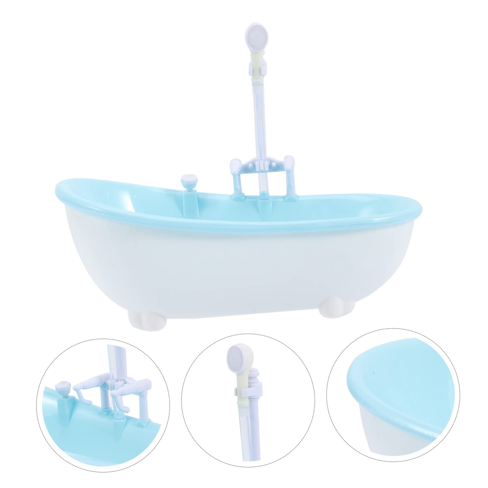 FAVOMOTO 4-Piece Mini Bathtub Toy Set - Sky Blue Plastic Bathing Doll Accessories for Kids, Baby Shower & Bath Time Fun - Perfect for Pretend Play and Bathroom Decor