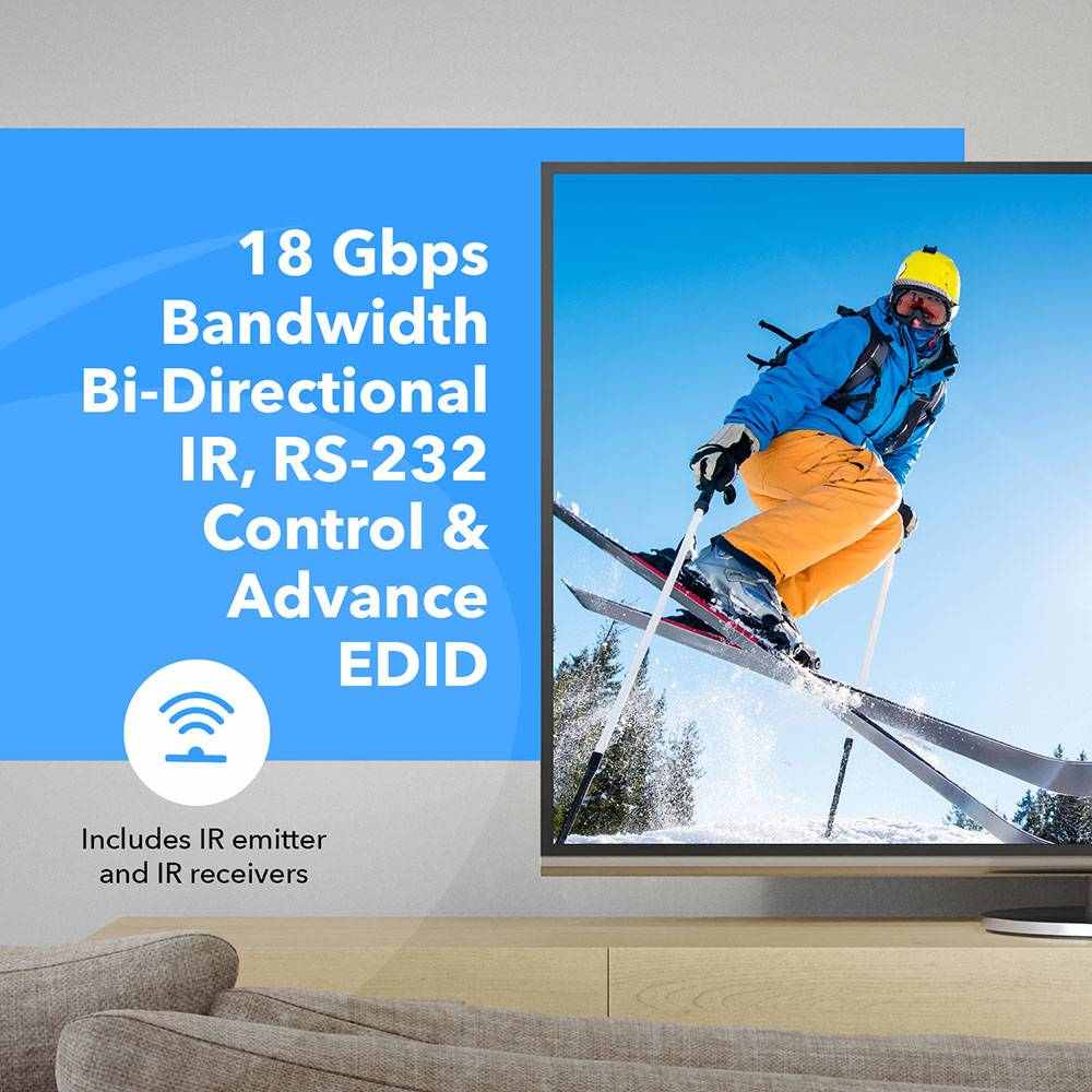 1x4 4K HDMI Extender Splitter Over Single CAT6/7 Cable - Up to 230ft, 18Gbps, Bi-Directional IR, RS-232, EDID | IPCOLOR Technology | Perfect for Home Theater, Conference Rooms & Gaming Setup