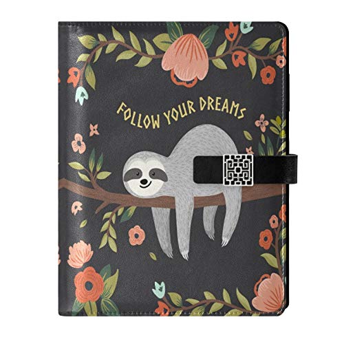 Premium Leather Journal Notebook with Pockets - Cute Baby Sloth Tree Design Travel Diary, Daily Planner & Writing Notebook for Office, School & Business | Perfect Gift for Writers, Students & Professionals