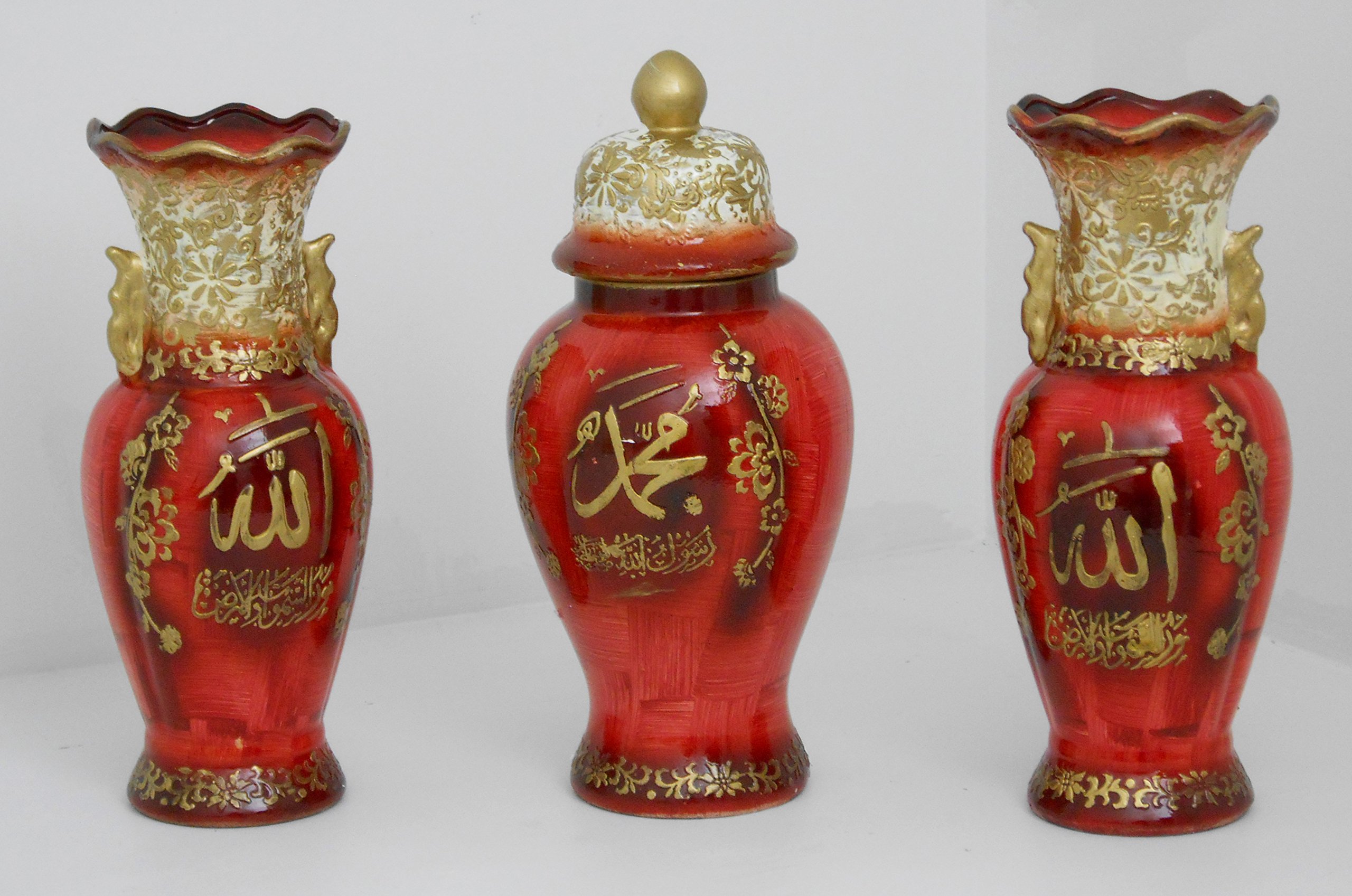 Islamic Ceramic Vase Set of 3 - Elegant Home Decor for Ramadan, Eid & Muslim Weddings - Perfect for Living Room, Dining Table & Islamic Center Decorations