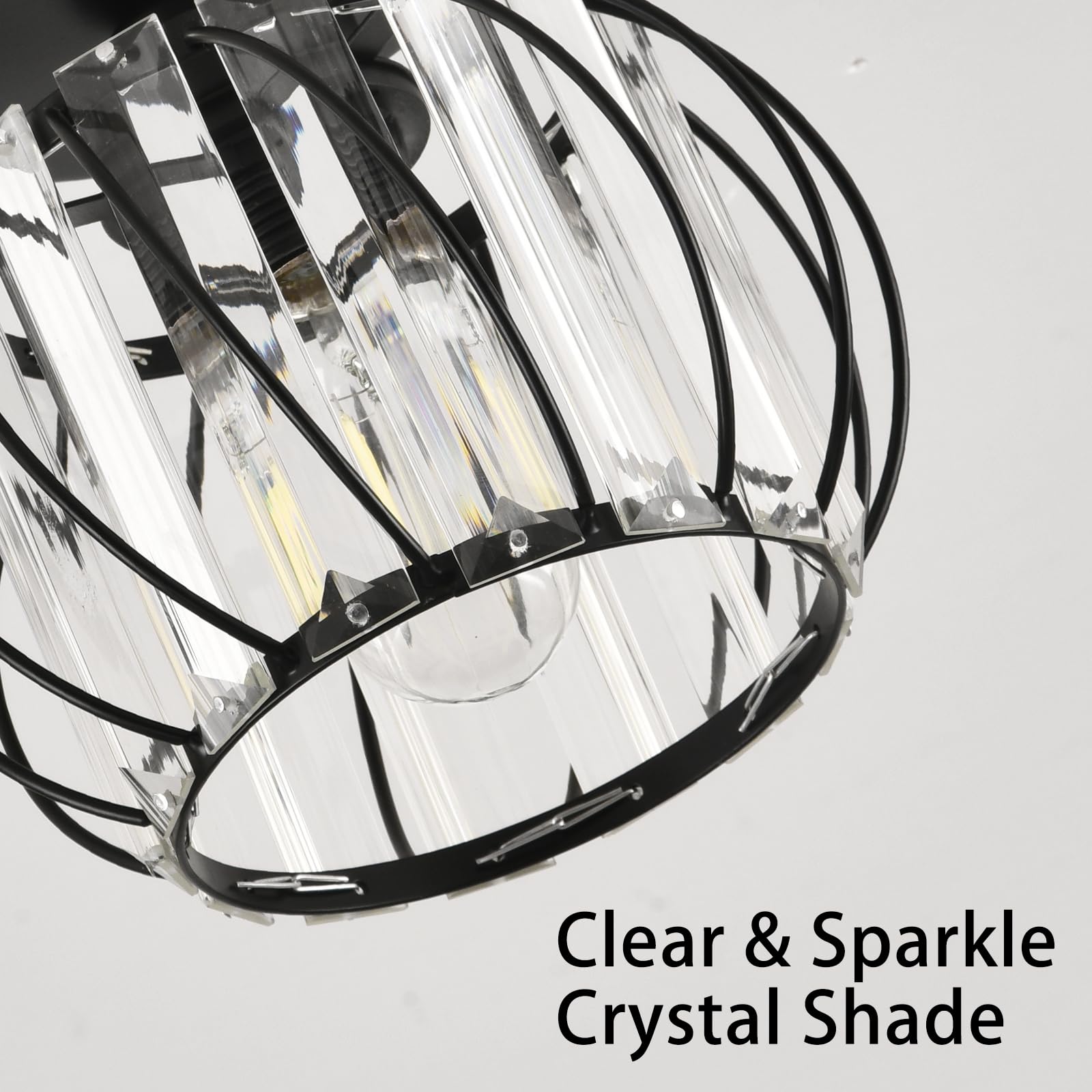 Black Crystal Chandelier Ceiling Light - Modern Elegant Lighting Fixture for Kitchen, Dining Room, Living Room, Hallway, Entryway, Balcony, Bar & Farmhouse Decor | Perfect for Home, Restaurant & Commercial Spaces
