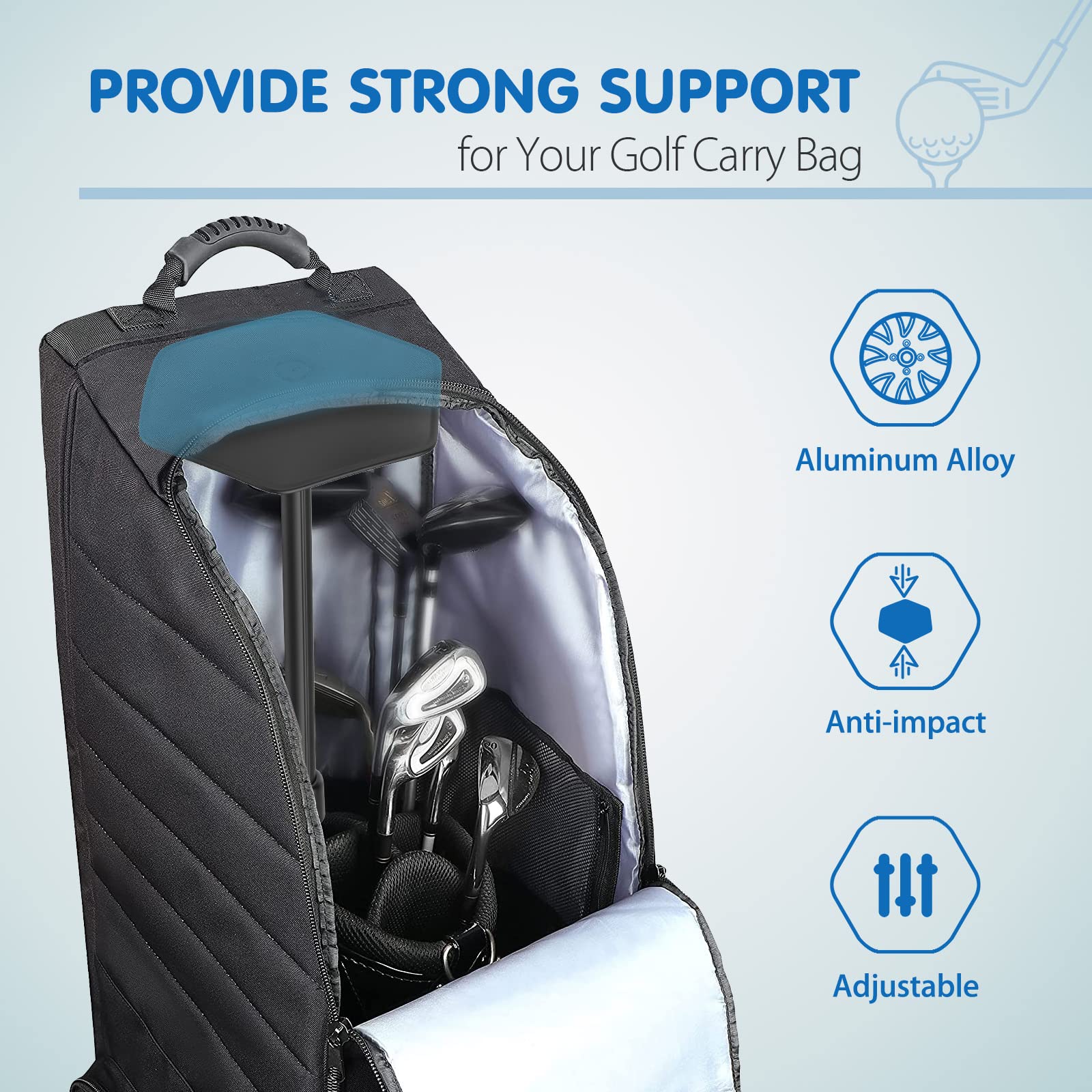 Rhino Valley Golf Travel Bag Support Rod - Adjustable Aluminum Alloy Golf Club Protector with Anti-Impact Cover | Durable Golf Bag Accessory for Travel & Storage | Perfect for Airplane Transport & Course Protection