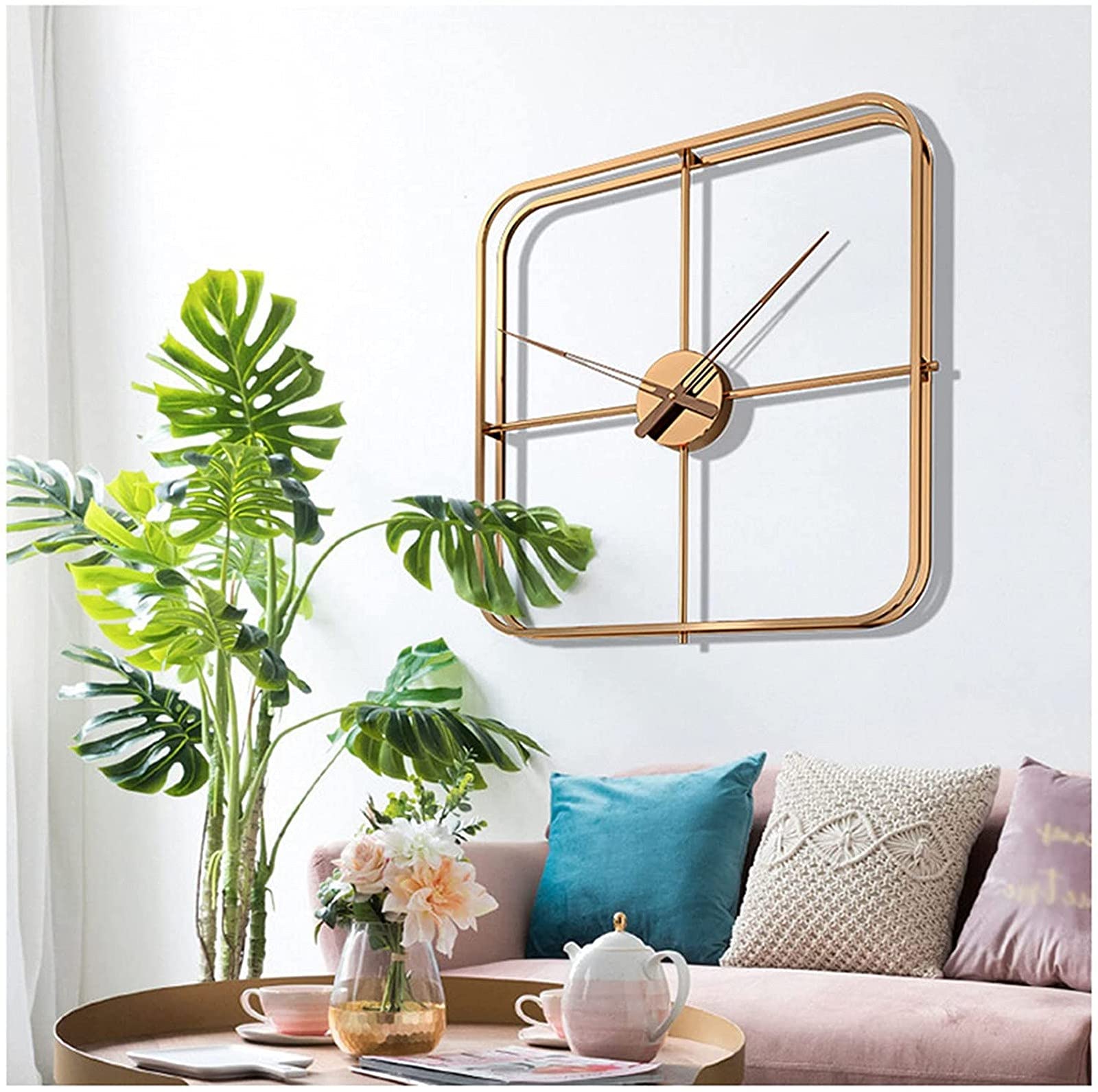 3D Gold Square Wall Clock - Wrought Iron Silent Non-Ticking Quartz Clock for Living Room Decor (65cm) | Elegant Home & Office Background Wall Watch | Perfect for Modern, Farmhouse & Vintage Interior Design