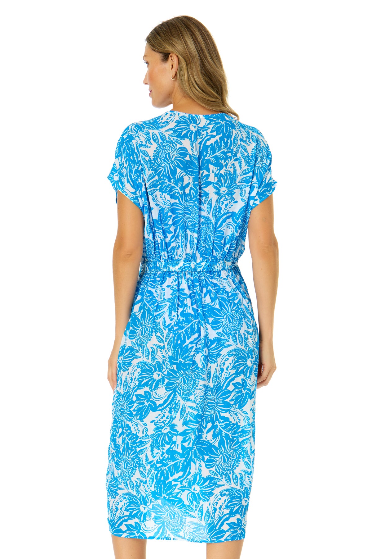 Elegant Women's Midnight Floral Print V-Neck Twist Front Midi Dress - Beach Cover Up, Summer Party, Vacation Outfit