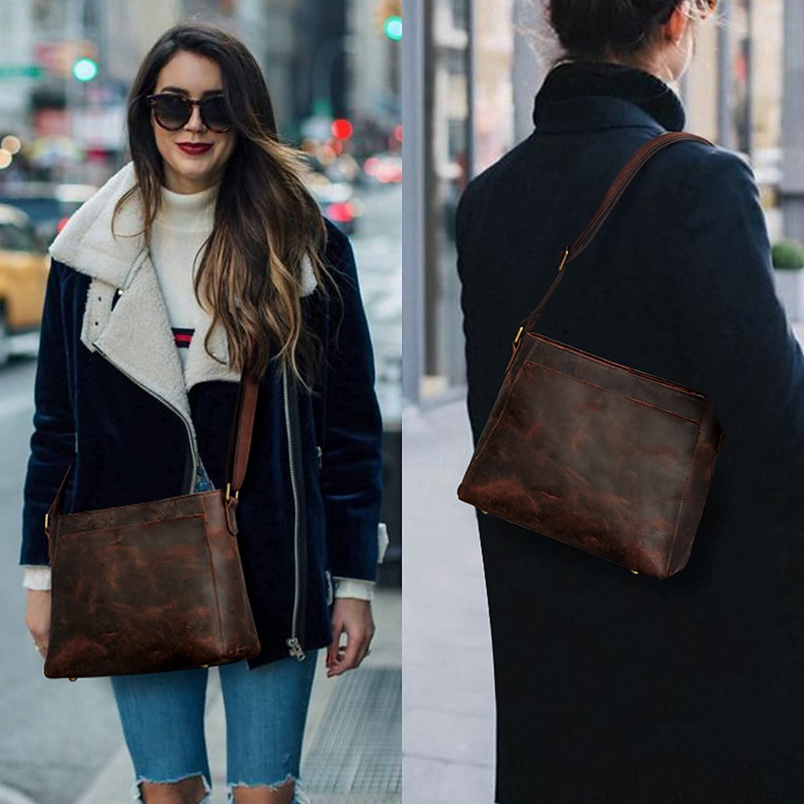 S-ZONE Genuine Leather Tote Bag for Women - Stylish Shoulder Handbag & Crossbody Purse Set | Perfect for Work, Travel & Everyday Use