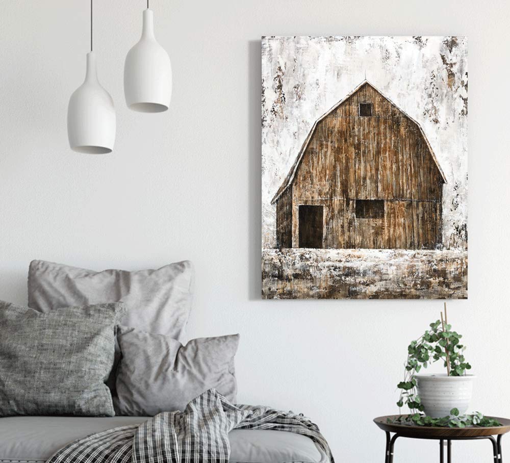 Yihui Arts Old Barn Canvas Wall Art - Rustic Textured Vertical Painting for Living Room, Bedroom & Bathroom Decor | Farmhouse Style Home & Office Wall Decor